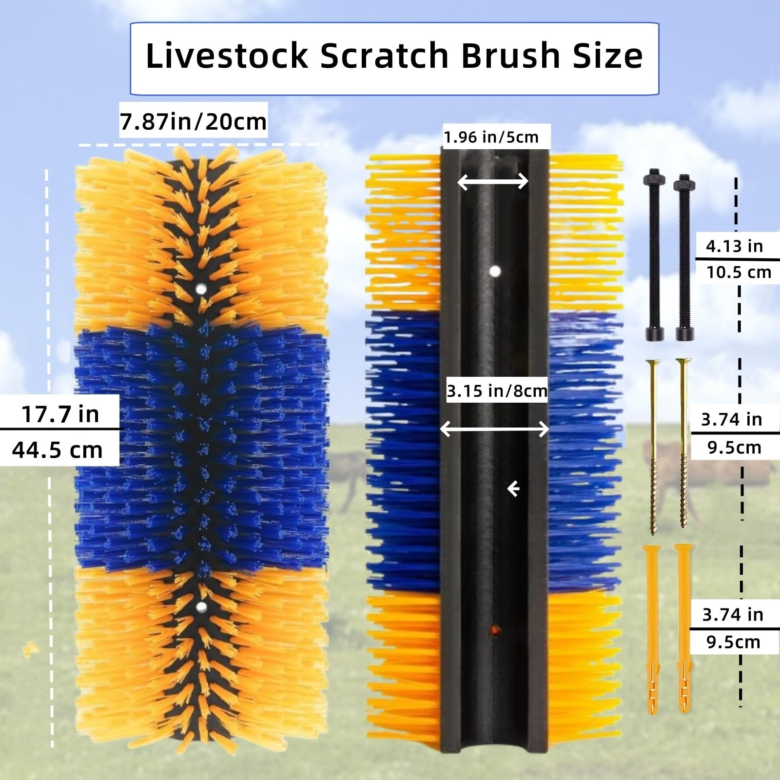 Livestock Scratch Brush, 2Pcs Goat Brush Post For Scratching Itch,Durable Cow Scatcher Can Be Easily Mounted,Best Horse Brush Fo