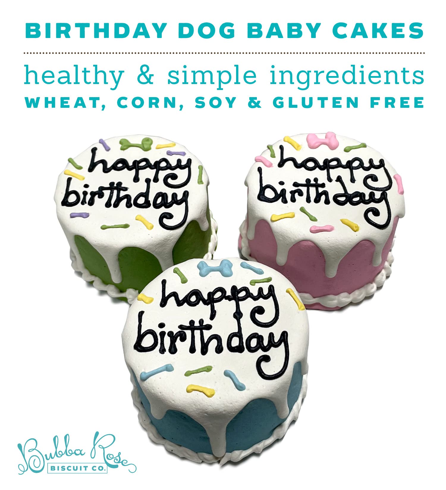 Bubba Rose Biscuit Company: Blue Dog Birthday Baby Cake - Crunchy Biscuit Texture - Natural Gourmet Pet Treat - Dog Cake - 3 inc