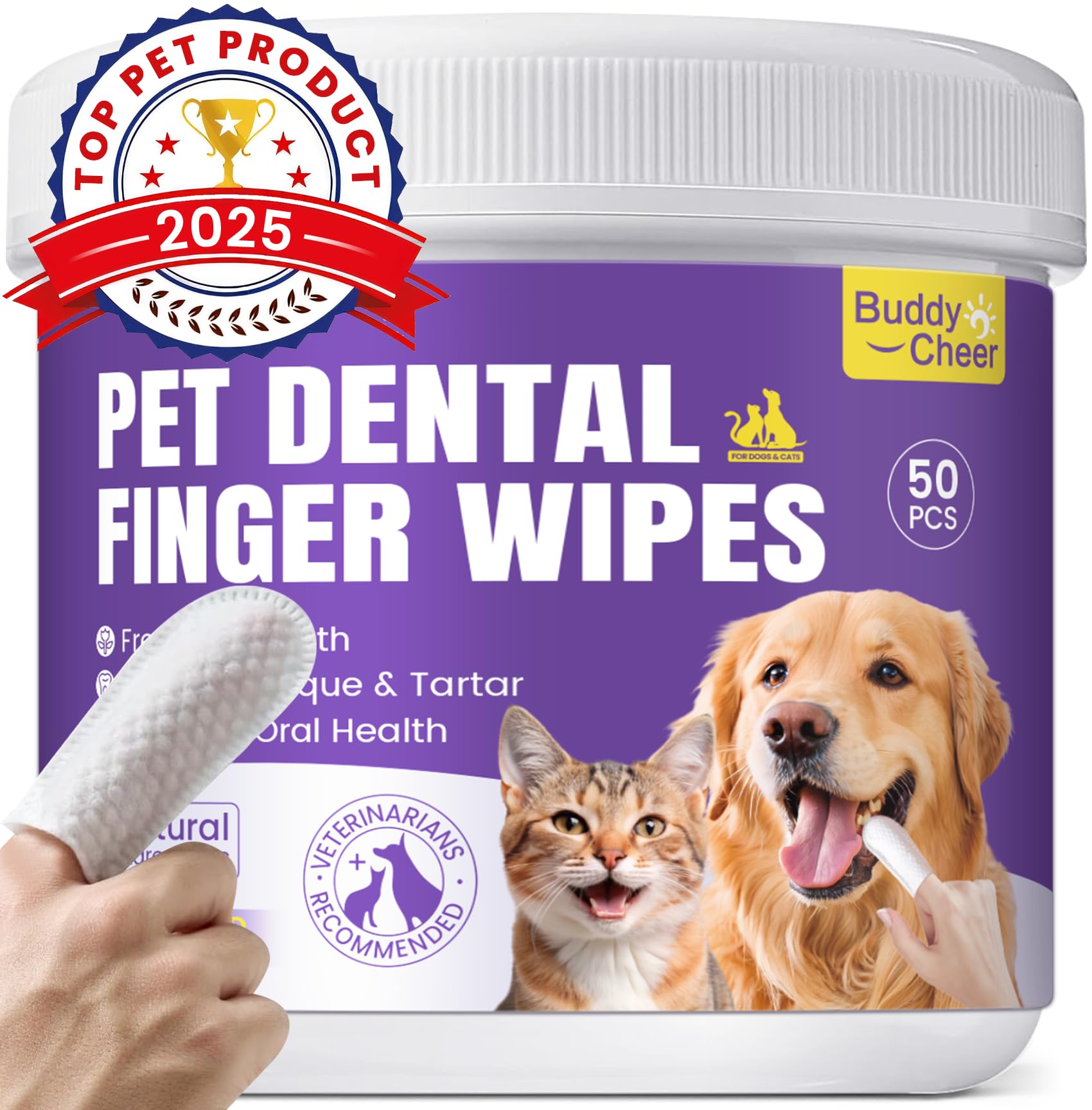 No-Rinse Dog Dental Care Wipes, Cat & Dog tooth brushing kit, Dog Wipes for Pet & Cat Teeth Cleaning, Dog toothbrush Finger Dent