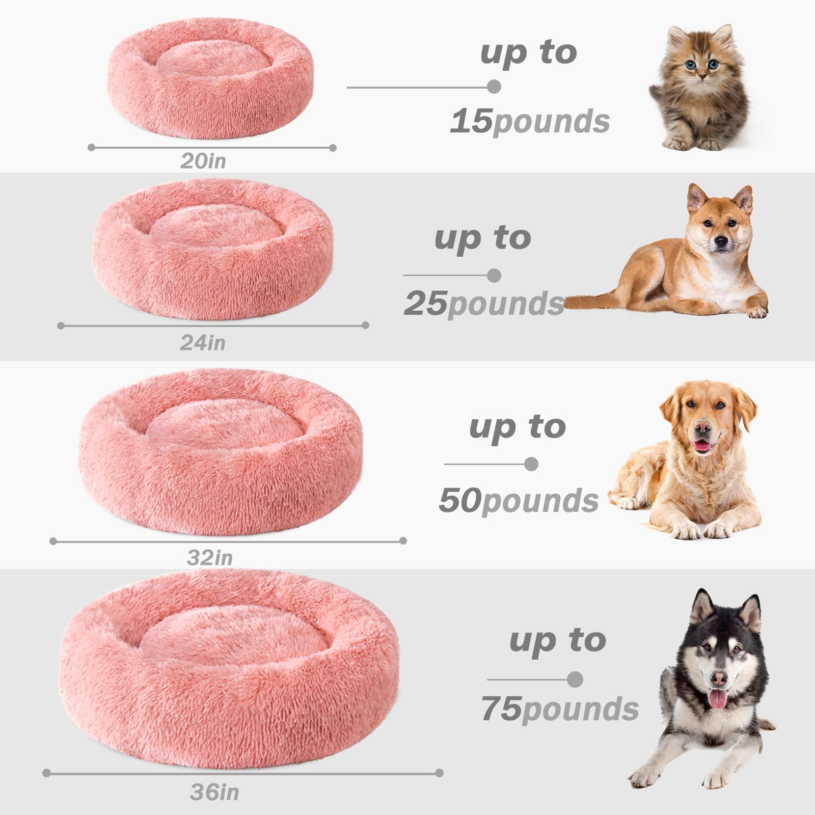 Patas Lague Calming Dog Bed For Large Dogs, Fluffy Soft Cozy Cat Bed, Faux Fur Anti-Anxiety Plush Washable Pet Donut Cuddler For