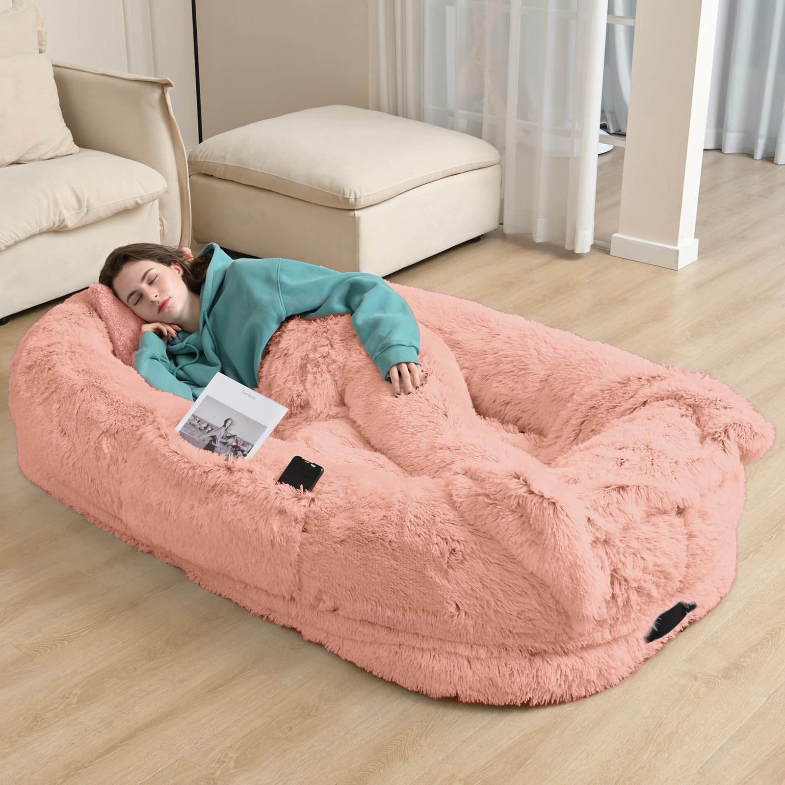 Yaem Human Dog Bed, 71''X45''X12'' Beds For Humans Size Fits You And Pets, Washable Faux Fur Bed People Doze Off, Napping Orthop