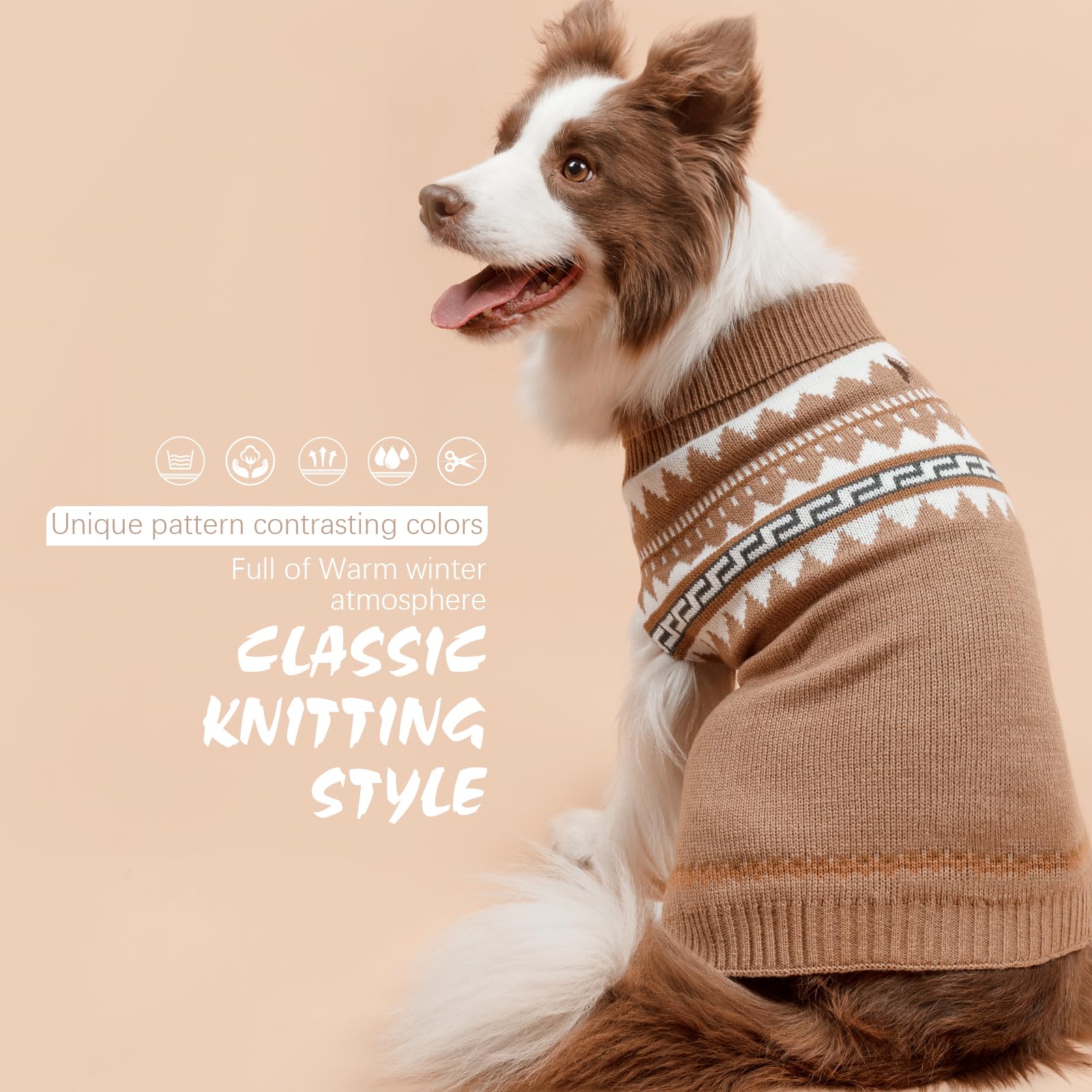 Bingpet Dog Sweater, Turtleneck Classic Knit Dog Sweaters For Small Medium Large Dogs With Leash Hole, Pet Winter Clothes Warm S