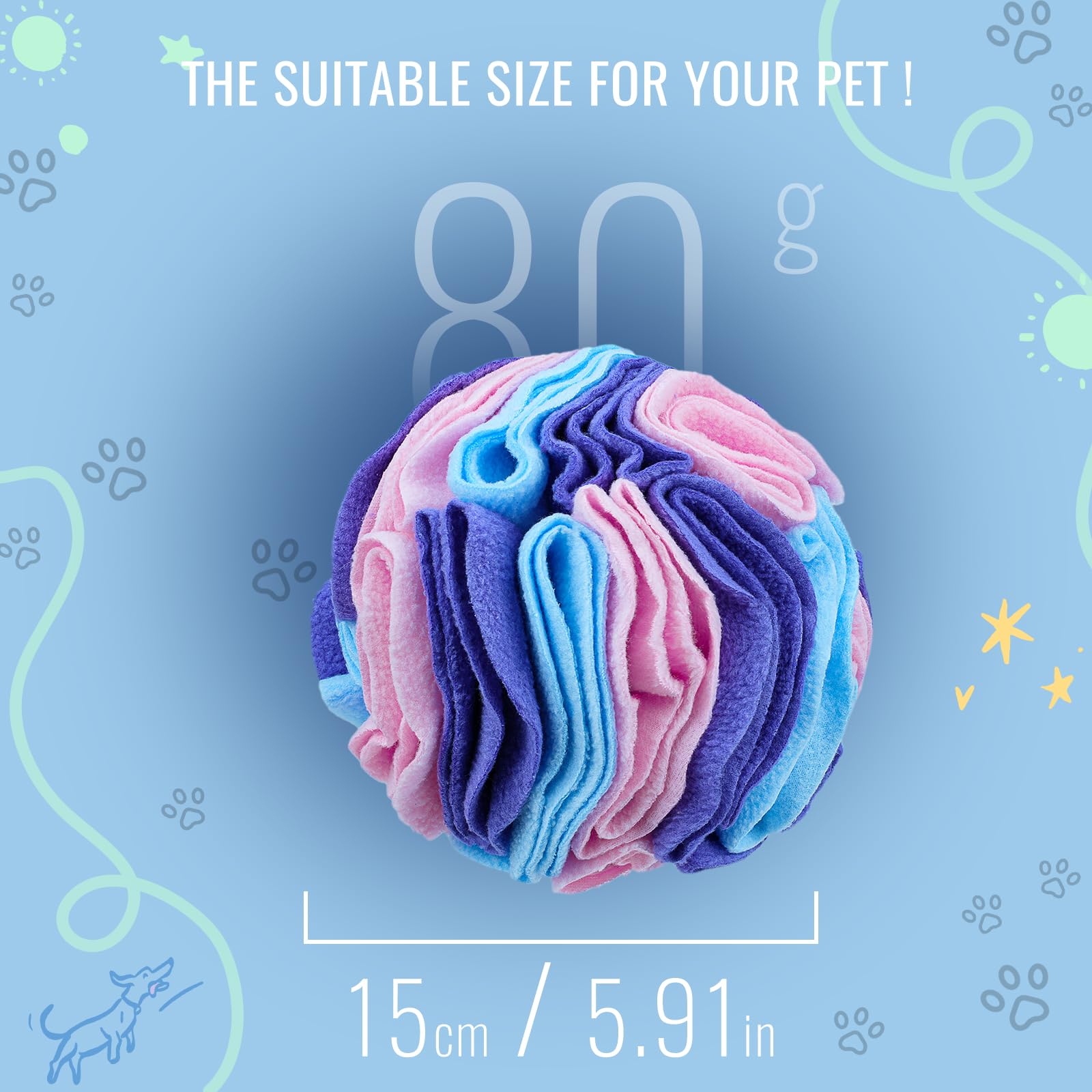Larimuer Pet Snuffle Ball, Puzzle Sniffing Interactive Dog Enrichment Toys For Blind Dogs Training & Stress Relief (15Cm, Macaro