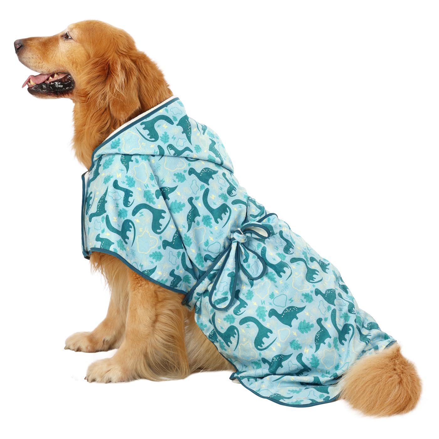 Hde Dog Bathrobe Super Absorbent Quick Drying Towel With Hood For All Dog Breeds Sizes S-Xxl - Dinosaurs - Xl