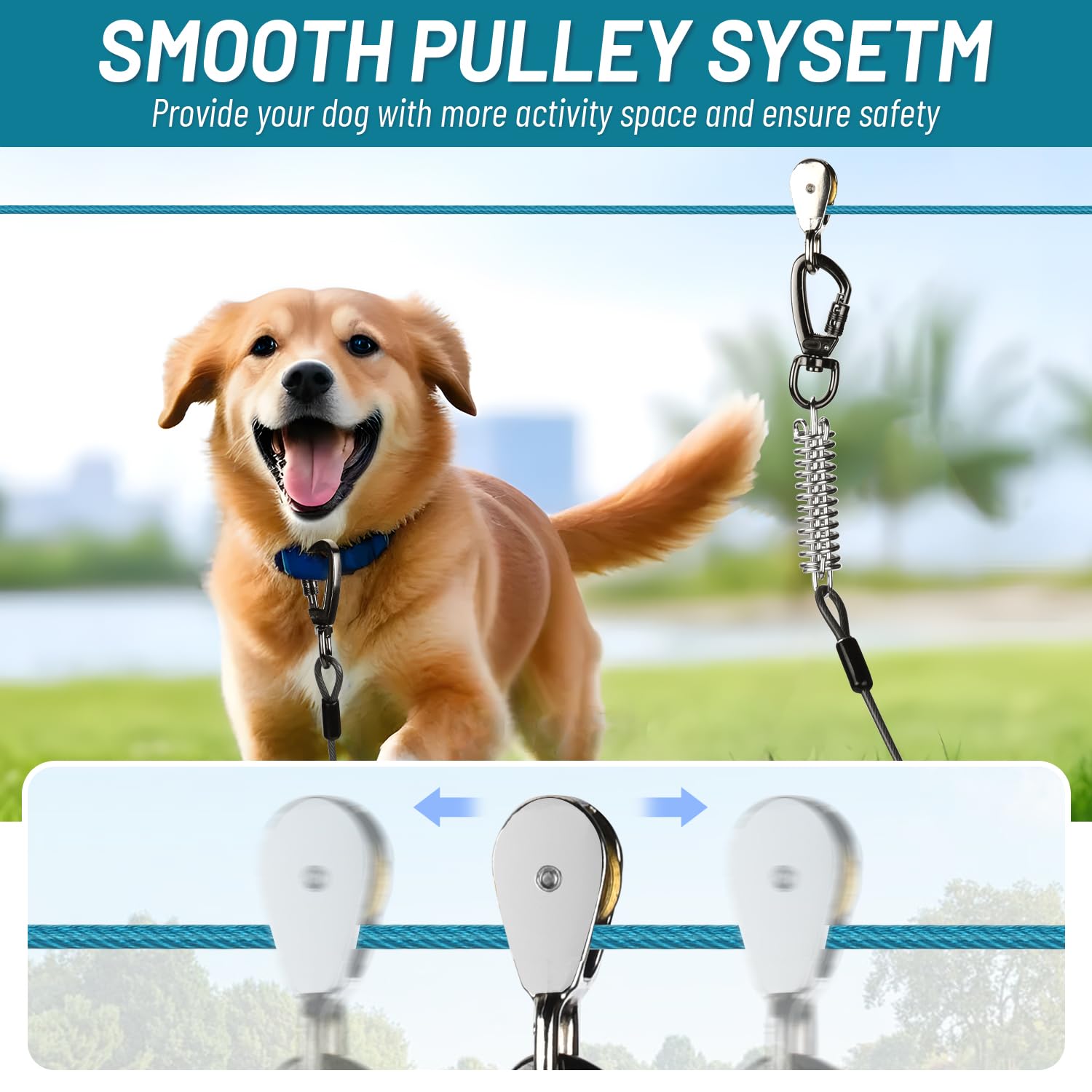 Dog Runner For Yard, Heavy Duty 150Ft Dog Runs For Outside With 10Ft Tie Out Cable, Trolley System Zipline For Large Dogs Up To