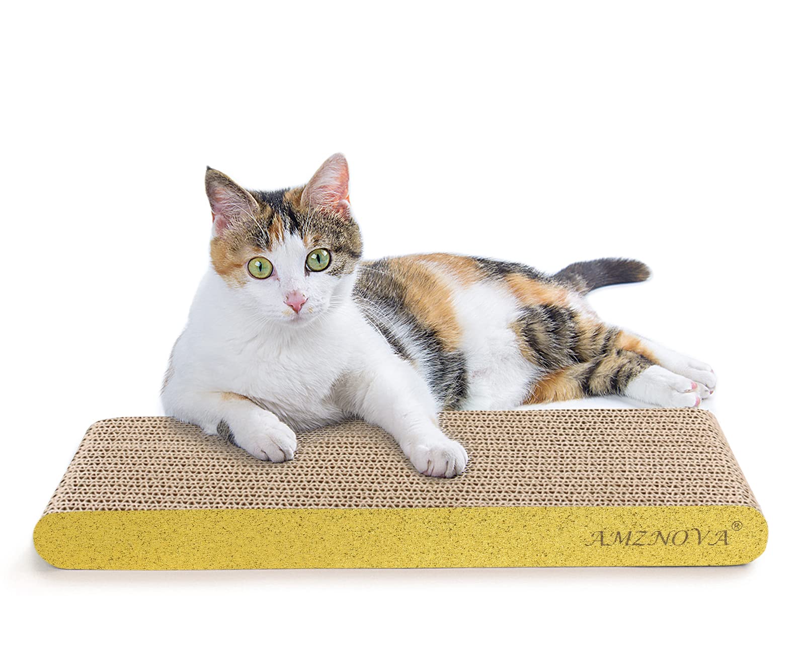 Amznova Cat Scratcher, Scratching Pad, Durable Recyclable Cardboard With Catnip, Narrow, Glitter Gold