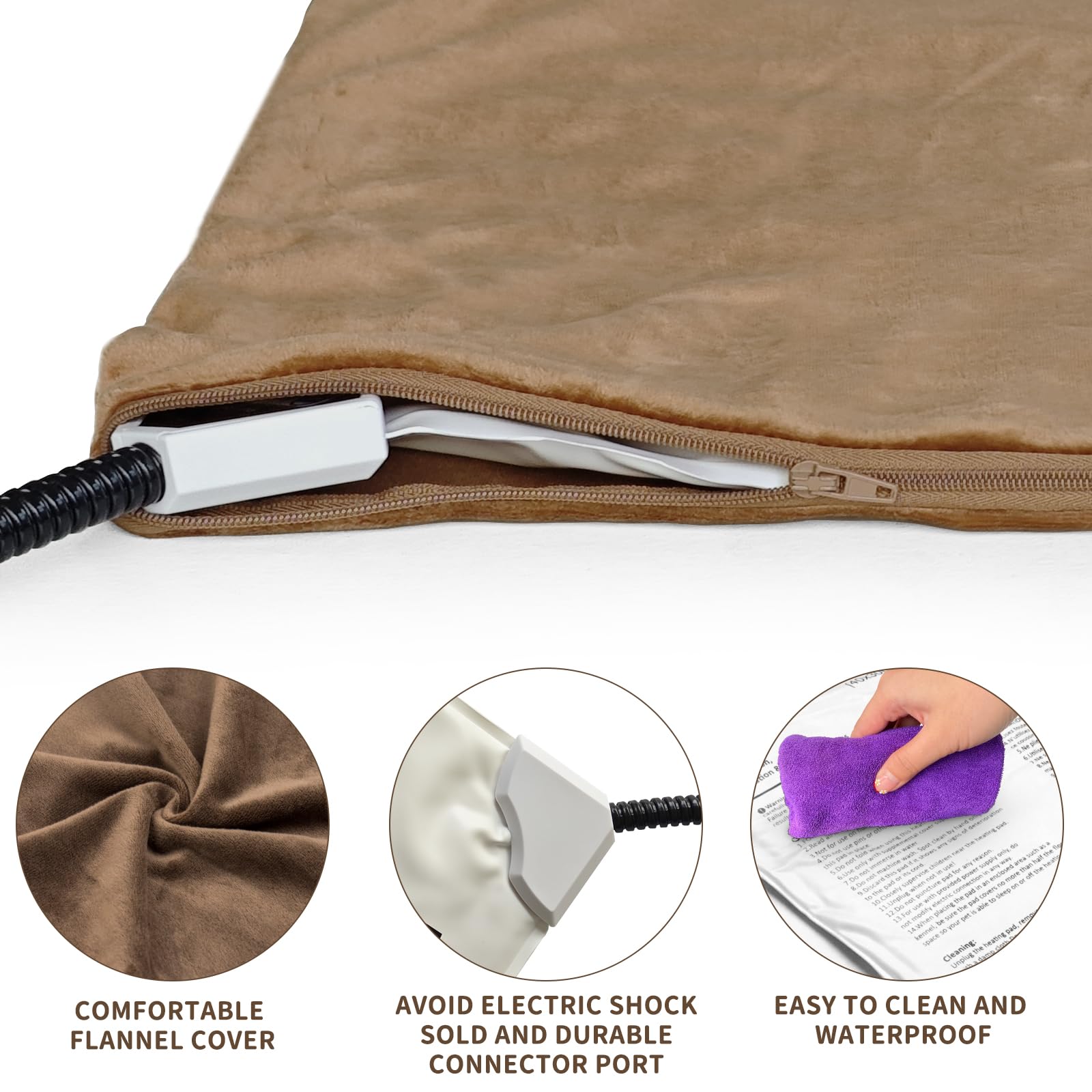 NAMOTEK Pet Heating Pad Adjustable Temperature with Timer, Waterproof Heated Mat with Chew Resistant Cord, Auto Power-Off Electr