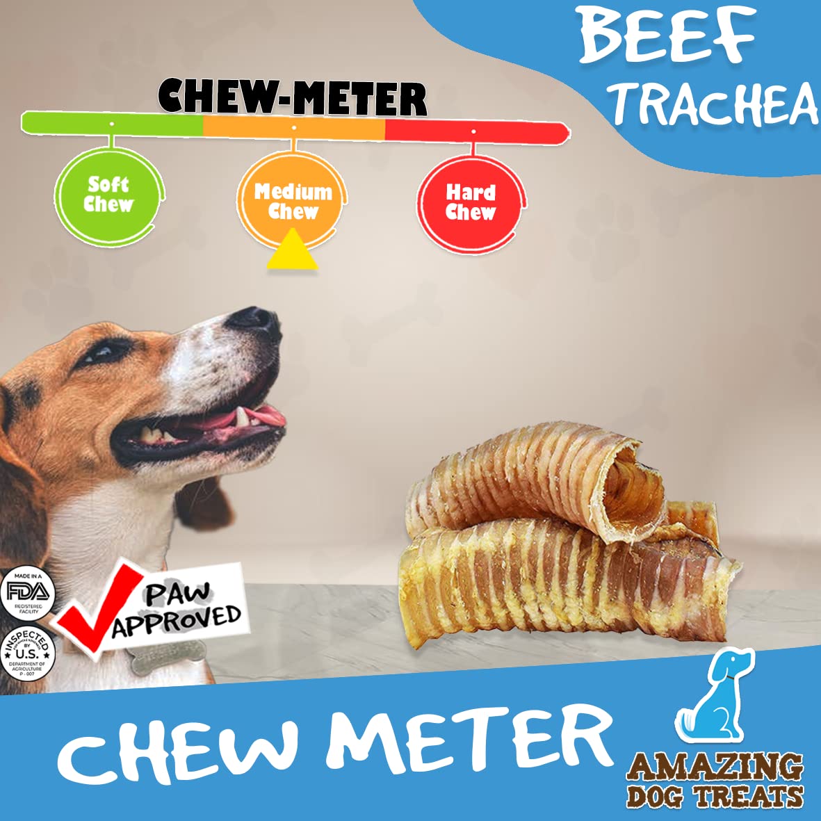 Amazing Dog Treats - 6 Inch Beef Trachea Dog Chews (20 pcs - 32 oz) - Trachea Dog Treats - NO Hide - Digestible and Safe Chews f