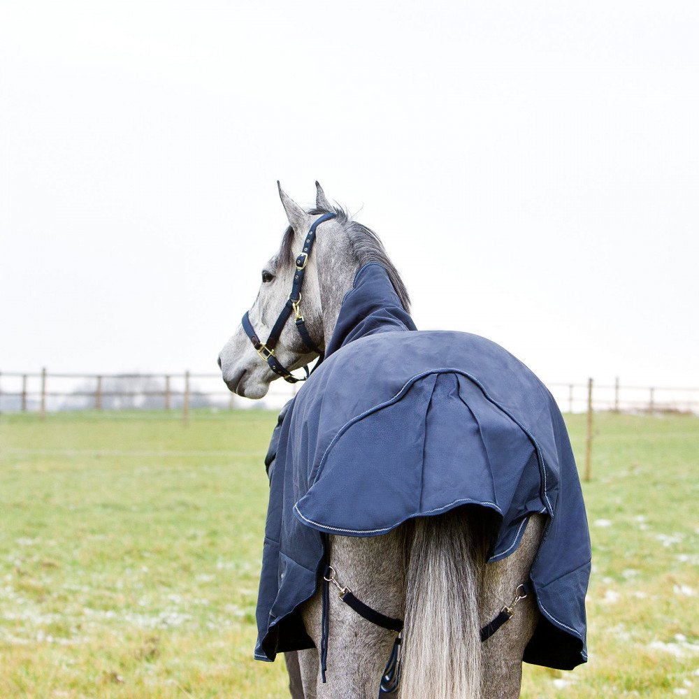 Horze Avalanche 1200D Ripstop High Neck Medium Weight Waterproof Horse Turnout Blanket (150G Fill) - Peacoat Dark Blue - 81 In