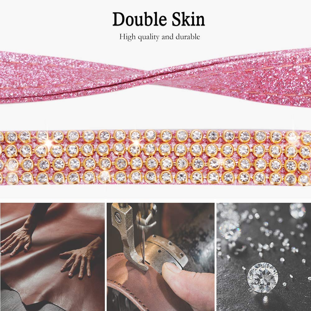 Petshome Dog Leash, Pet Leash, [Bling Rhinestones] Premium Pu Leather Durable And Soft 6 Ft Leash For Control Safety Training, Walking Lead For Small To Medium Dogs Pink