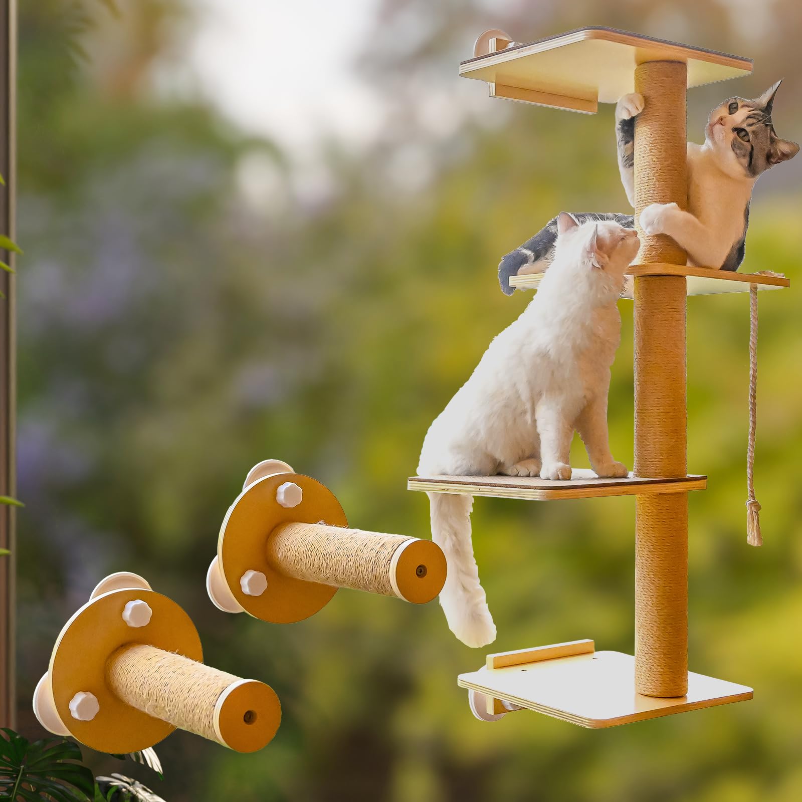Cat Window Perch And Cat Wall Shelves 2 In 1 Cat Scratching Activity Tree Wall Mounted, Cat Scratch Post For Cats, Kittens With 