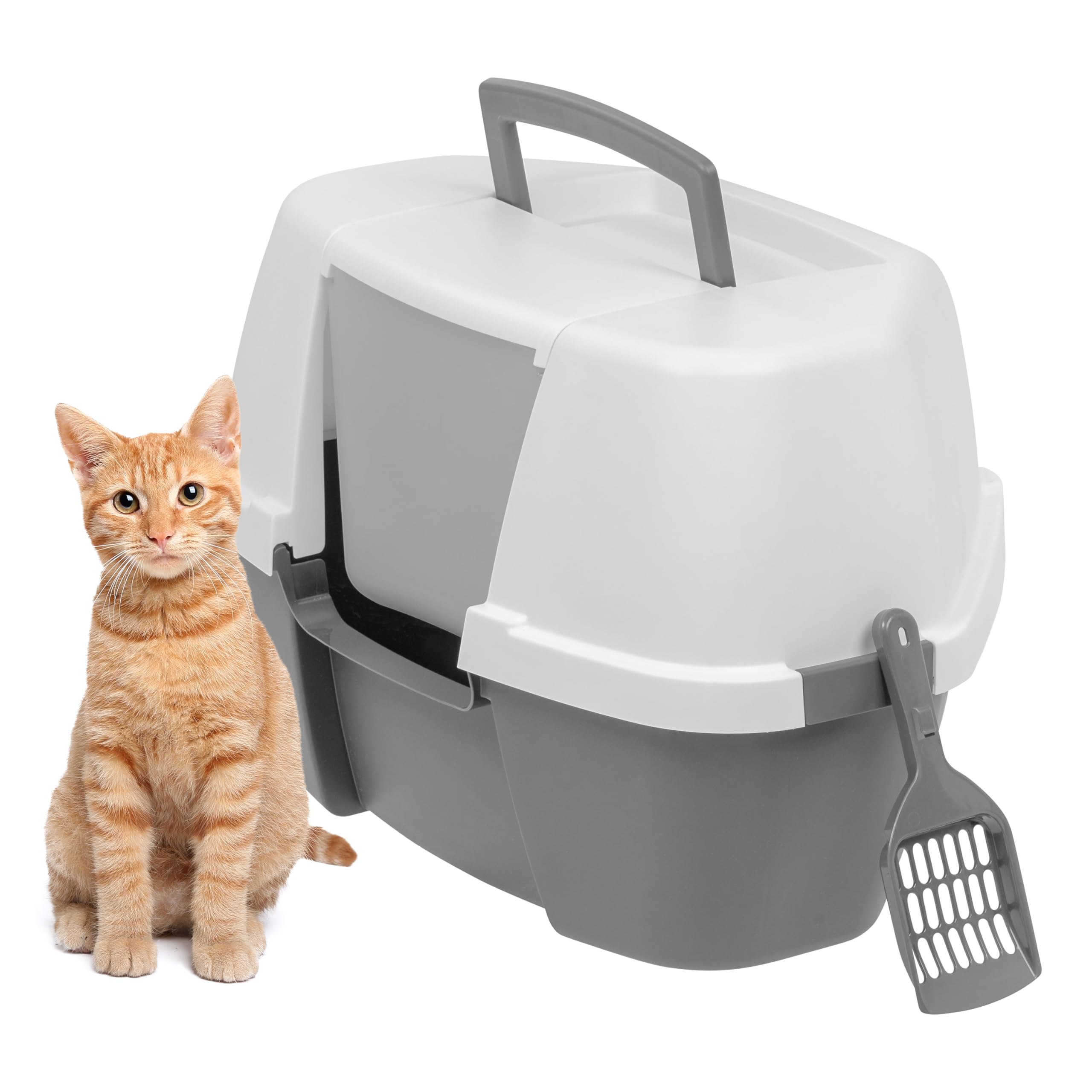 Iris Usa Corner Cat Litter Box Enclosure With Scoop, Small Cat Litter Box With Lid, Corner Litter Box Enclosure For Kittens To M