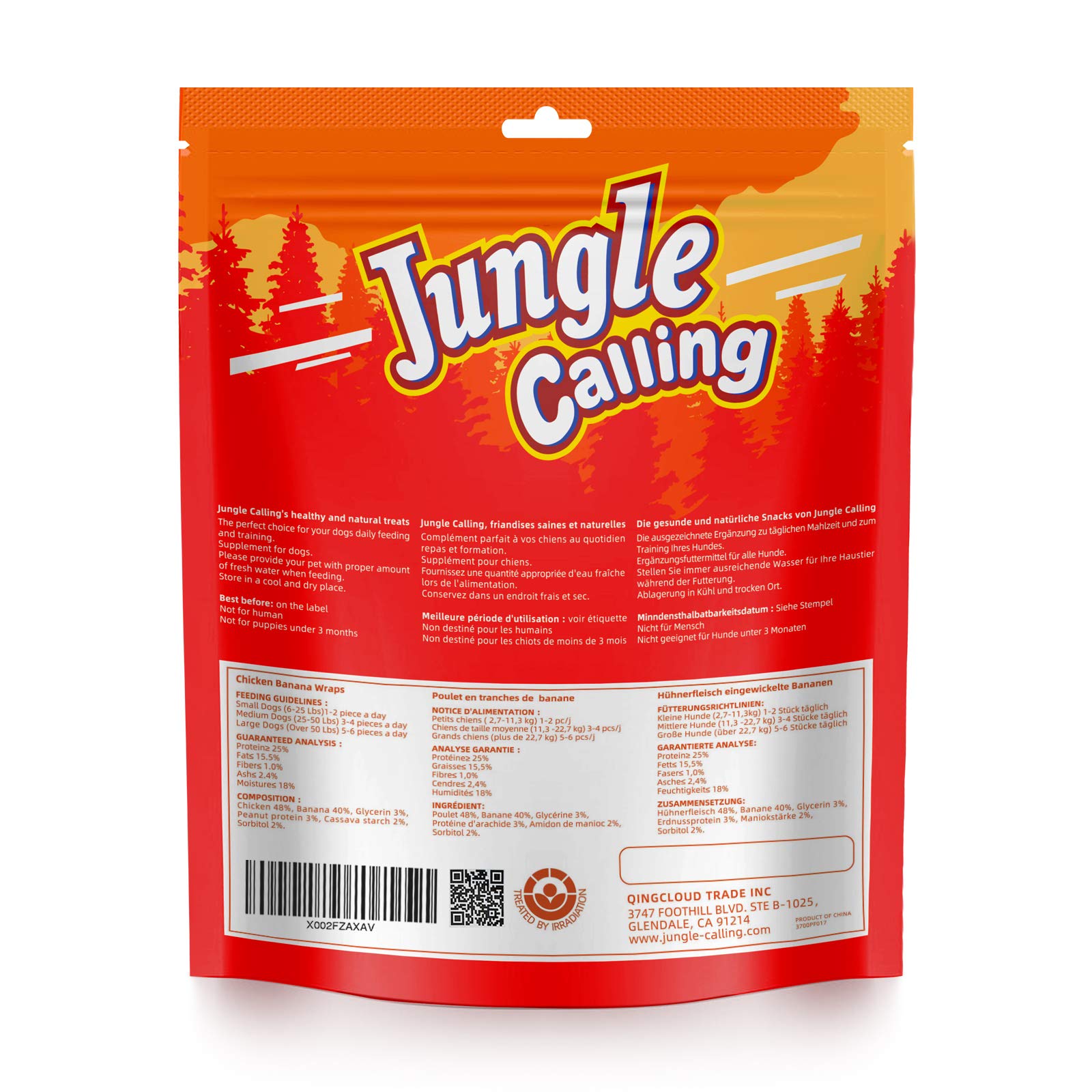 Jungle Calling Chicken Wrapped Banana Dog Treats - Healthy Low-Fat, Grain-Free Training Snacks with Natural Fiber for Small and