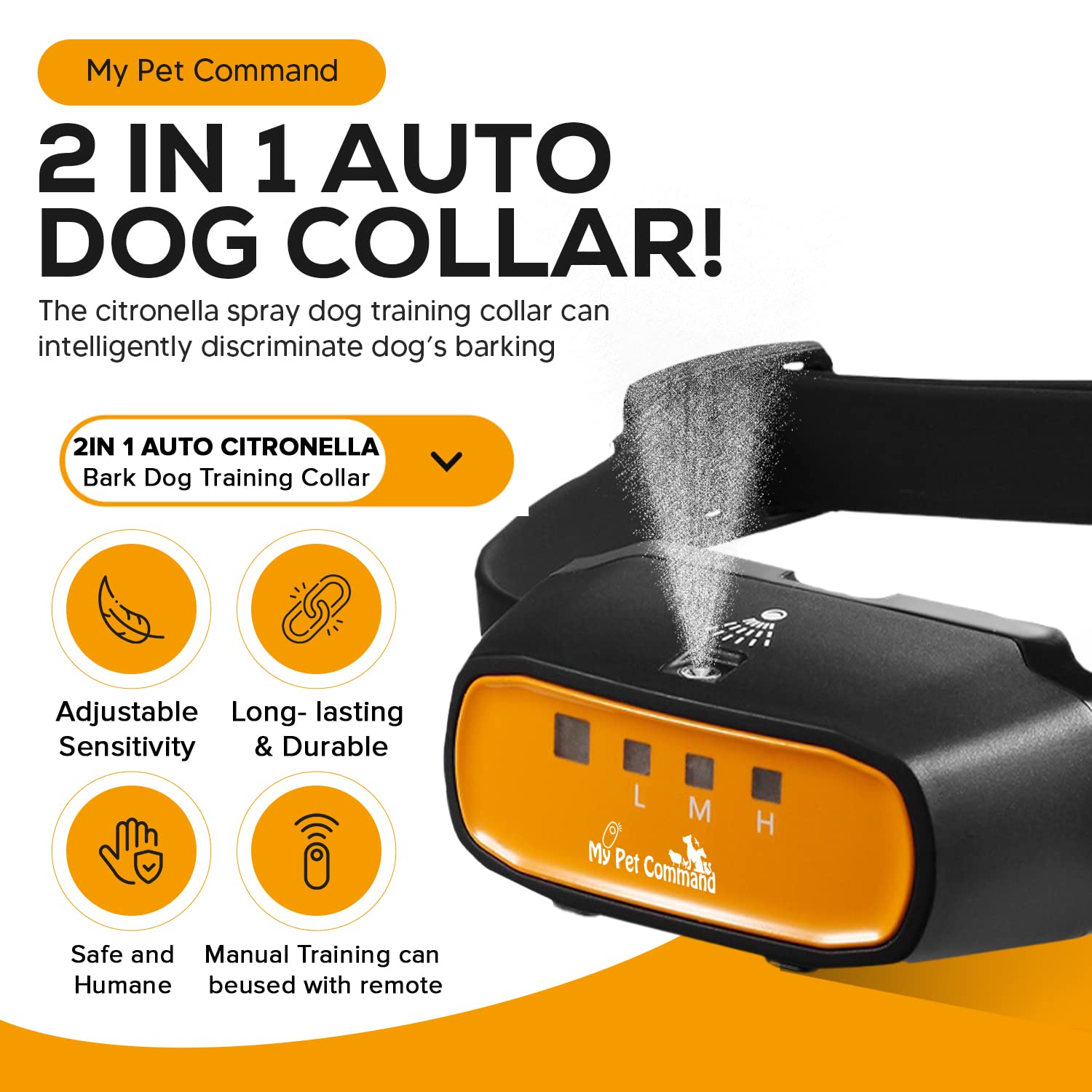 My Pet Command 2 In 1 Auto Citronella Bark Dog Training Collar Safe Humane For Pets Anti Bark Spray Collar With Advanced Bark De