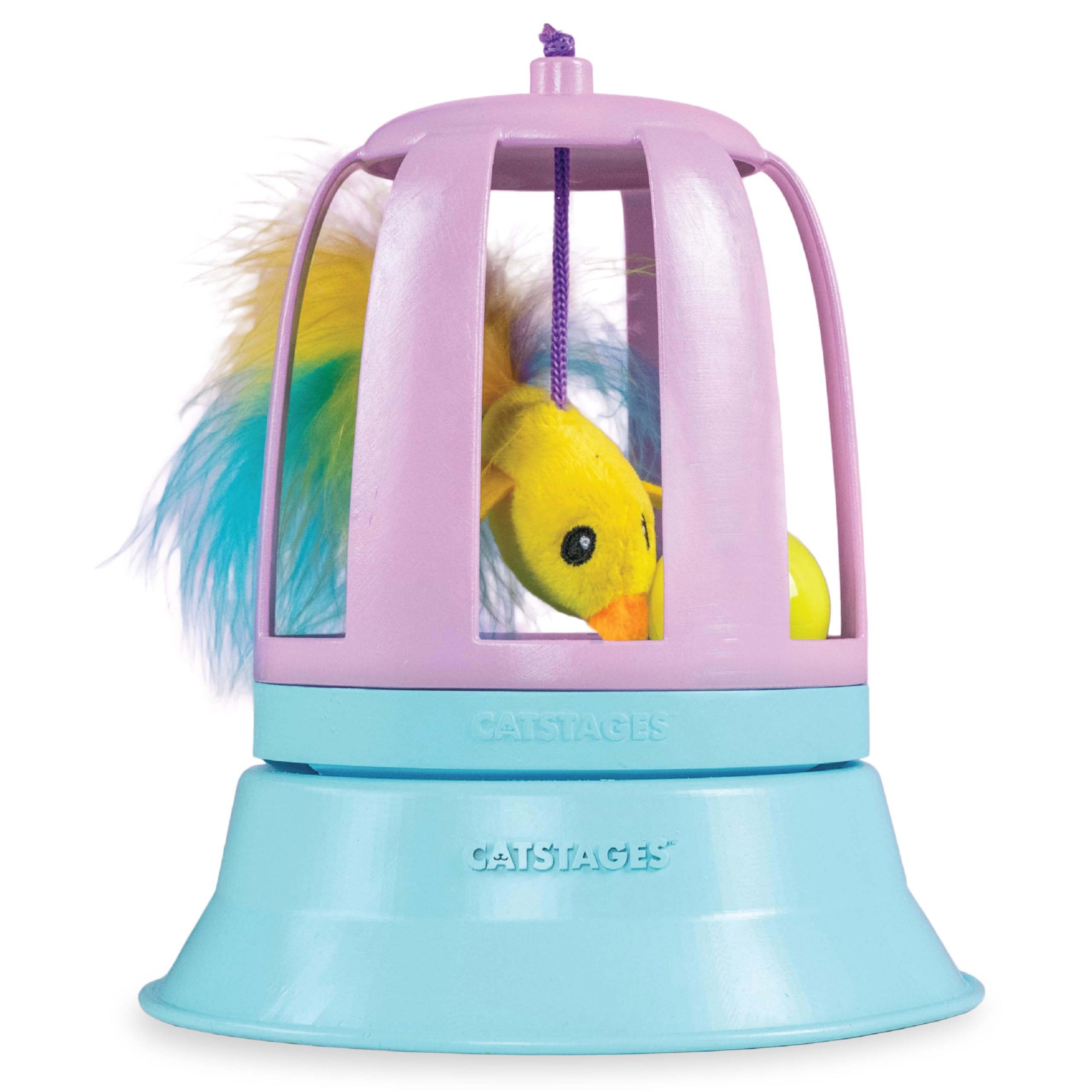 Catstages 2-in-1 Chirping Bird Toy and Cat Track Topper with Inner Ball Track, Purple