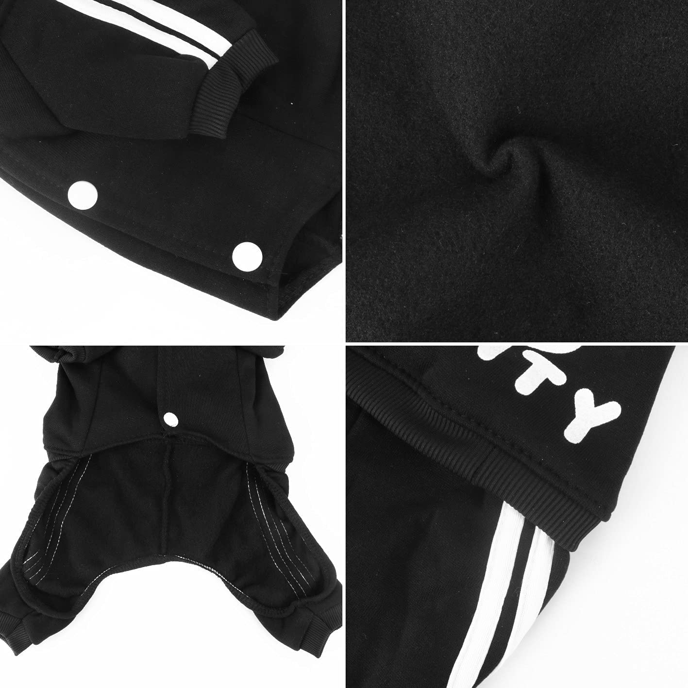 Otunrues Dog Hoodies, Pet Dog Clothes Pullover 4 Legs Jumpsuit Sweatshirt Security Patterns Outfit Doggie Winter Coat Cotton Puppy Hoodied For Small Medium Large Dogs Cats(Black,Xs)
