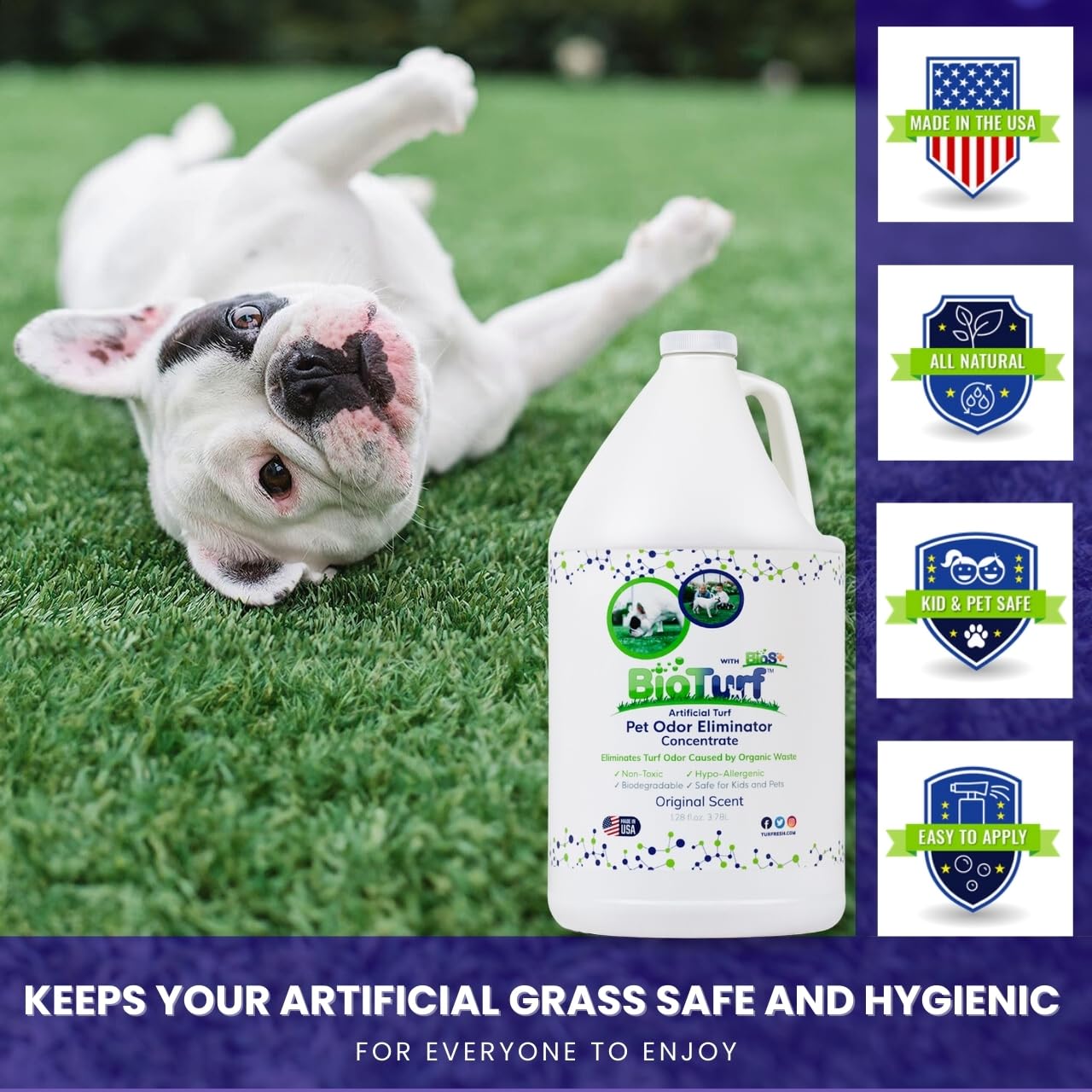 BioTurf BioS+ 1 Gallon Pet Odor Eliminator - Organic, Non-Toxic Enzyme Concentrate Safe for Kids, Pets & Plants