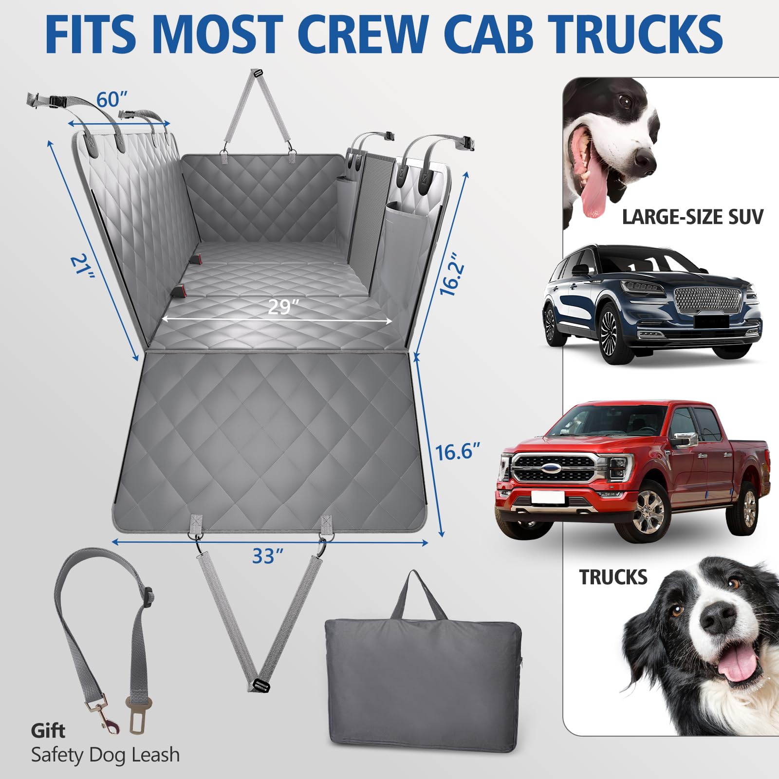 Xl Truck Back Seat Extender For Dogs, Dog Seat Cover Back Seat Supports 420Lbs, Hard Bottom Pet Seat Covers For Crew Cab Trucks,