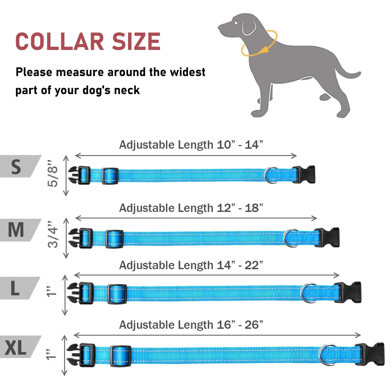 Reflective Dog Collar With Buckle Adjustable Safety Nylon Collars For Small Medium Large Dogs, Blue L