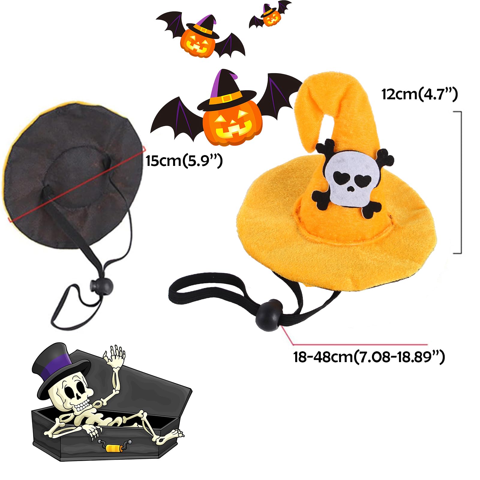 Elegant Little Tail Dog Halloween Costume 1Pc Skull Print Halloween Hat Funny Pet Headgear Adjustable Skull Headdress Cute Witch