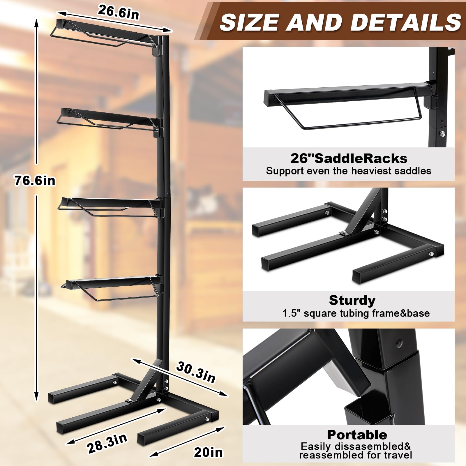 Abbylike 4 Tier Saddle Rack For Horses, 6.38 Ft Heavy Duty Saddle Pad Stand Stable Blanket Tack Storage Stand For Western Englis