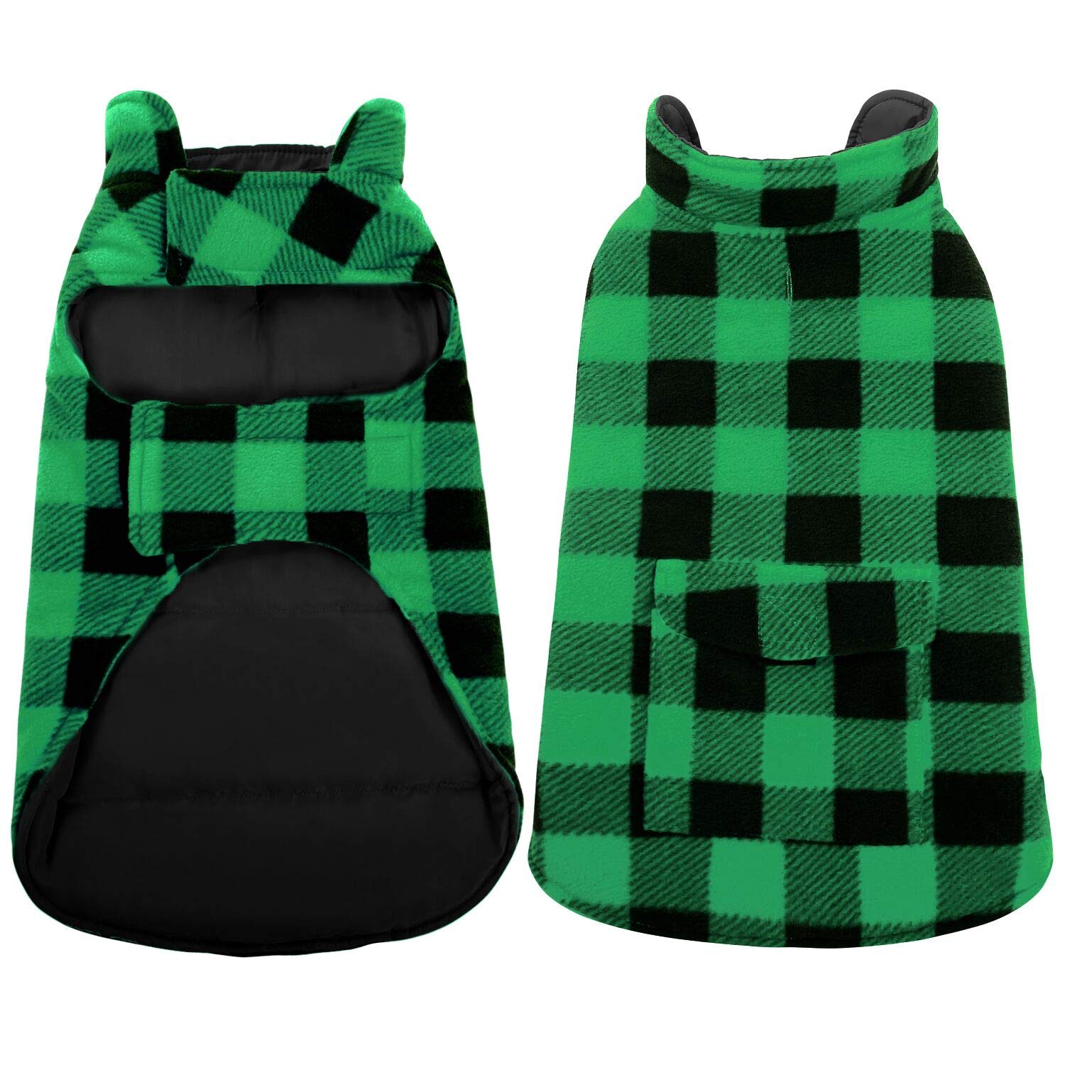 ASENKU Reversible Dog Jacket - Plaid Waterproof Winter Coat for Small to Large Dogs (XS, Green)