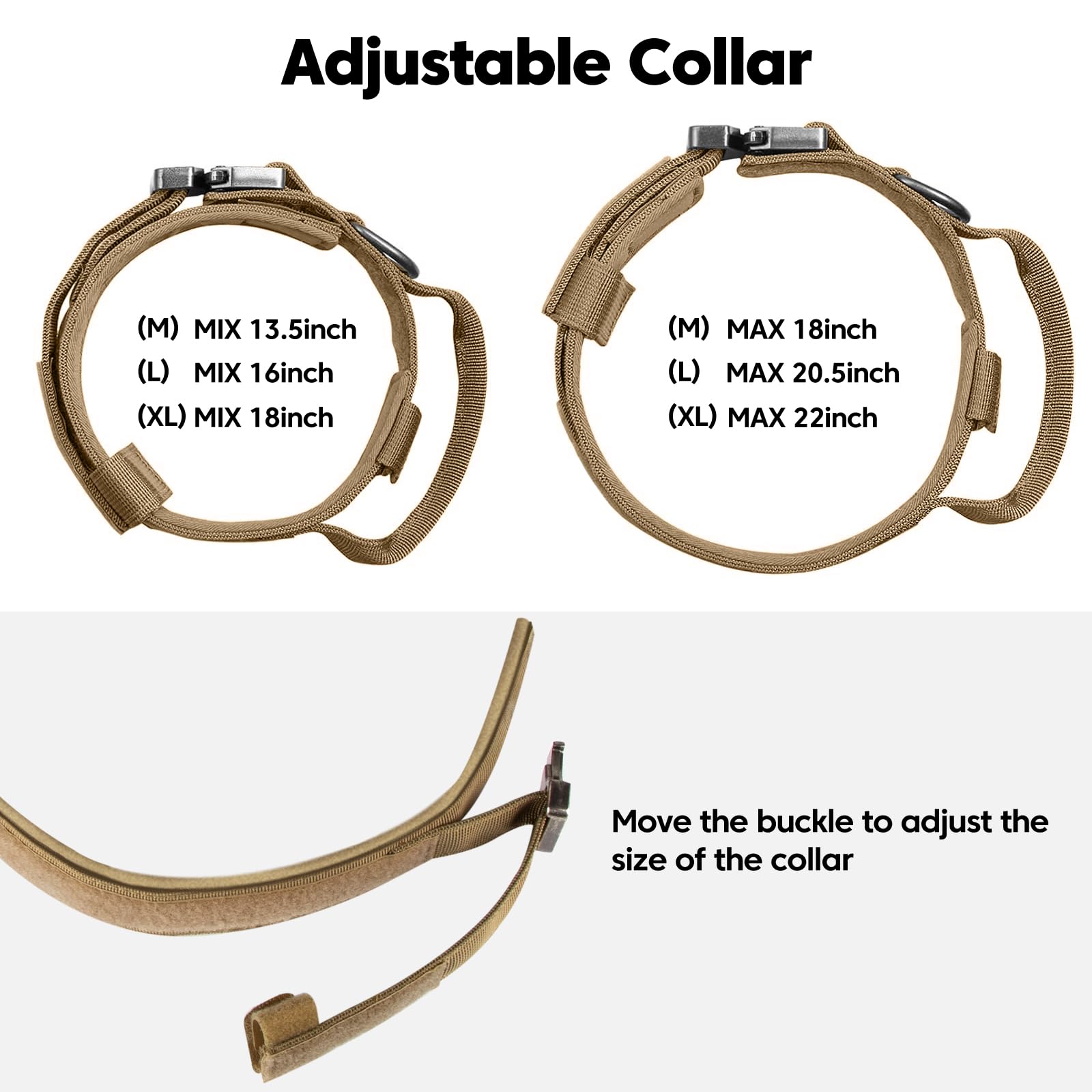 Tactical Adjustable Military Dog Collar - Nylon With Control Handle & Heavy Metal Buckle For Medium & Large Dogs (L, Brown) With
