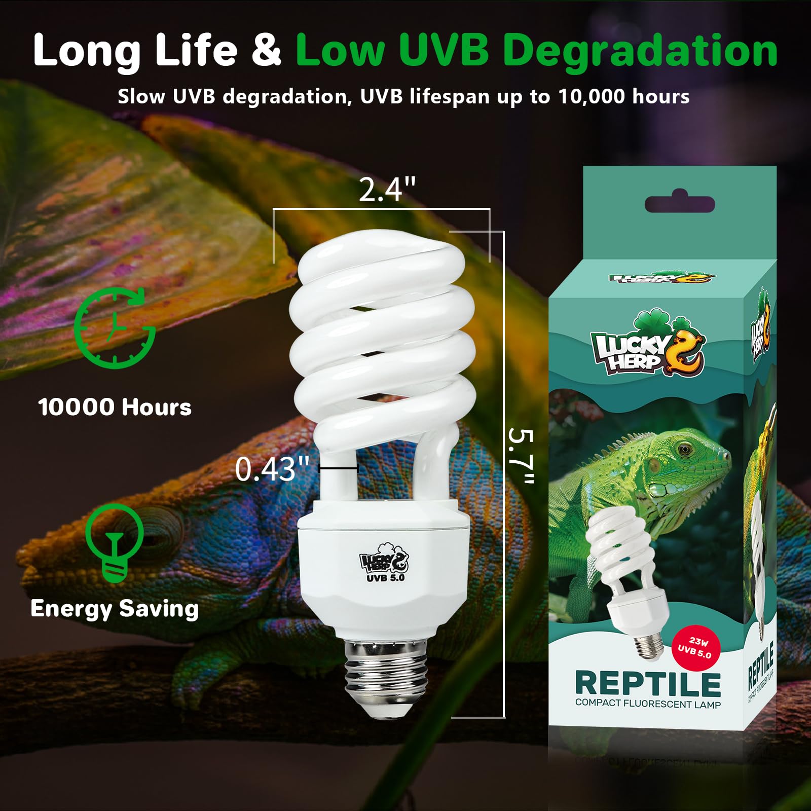 Lucky Herp Uva Uvb Reptile Light 5.0, Tropical Uvb 100 Compact Fluorescent Lamp, Uvb Light For Reptiles 23W, Uva Uvb Reptile Lig