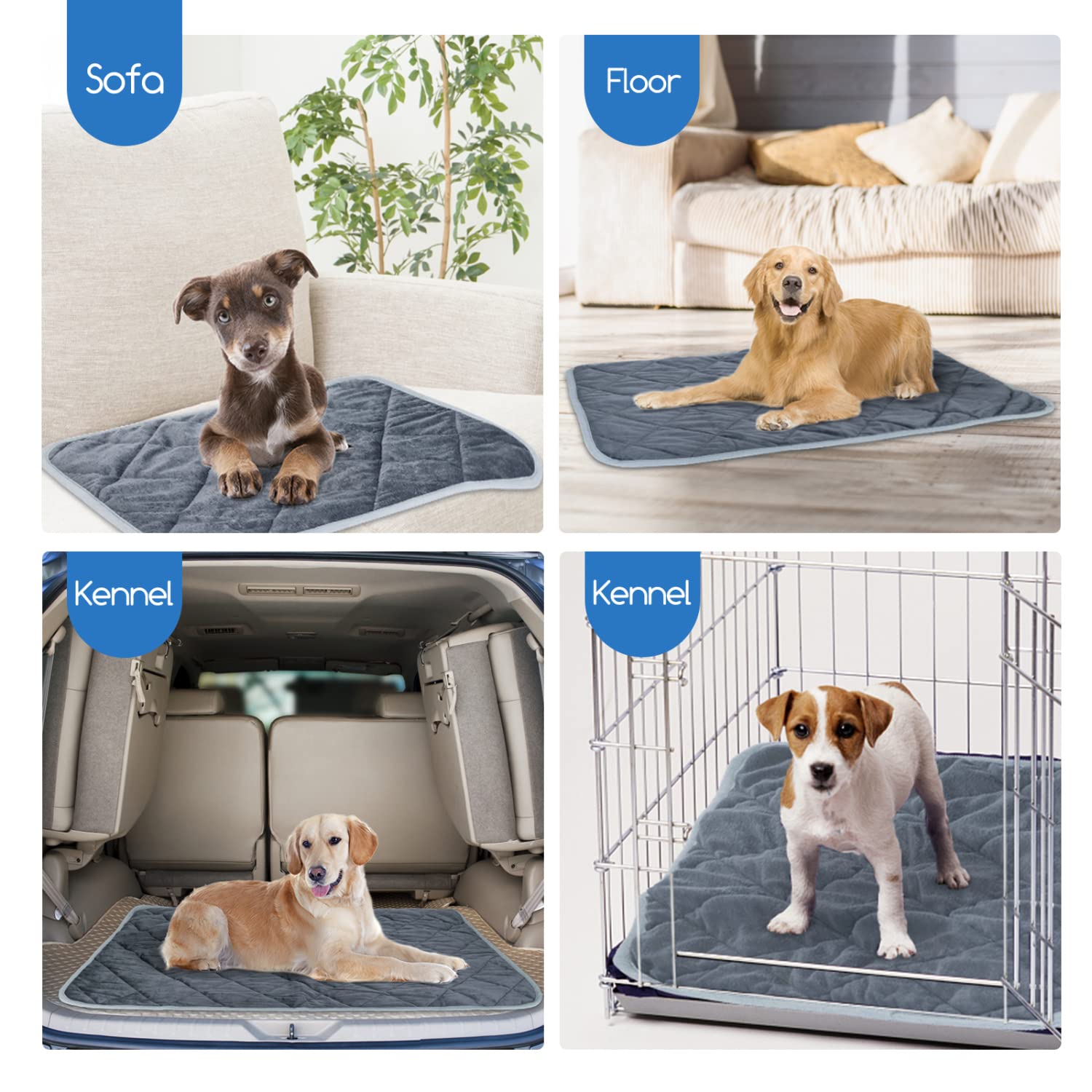 Nobleza Self Warming Pet Mat, Extra Warm Thermal Dog Crate Pad For Indoor Outdoor Pets, Washable Anti-Slip Kennel Mat For Medium Small Dogs And Cats, 24' × 18' Grey