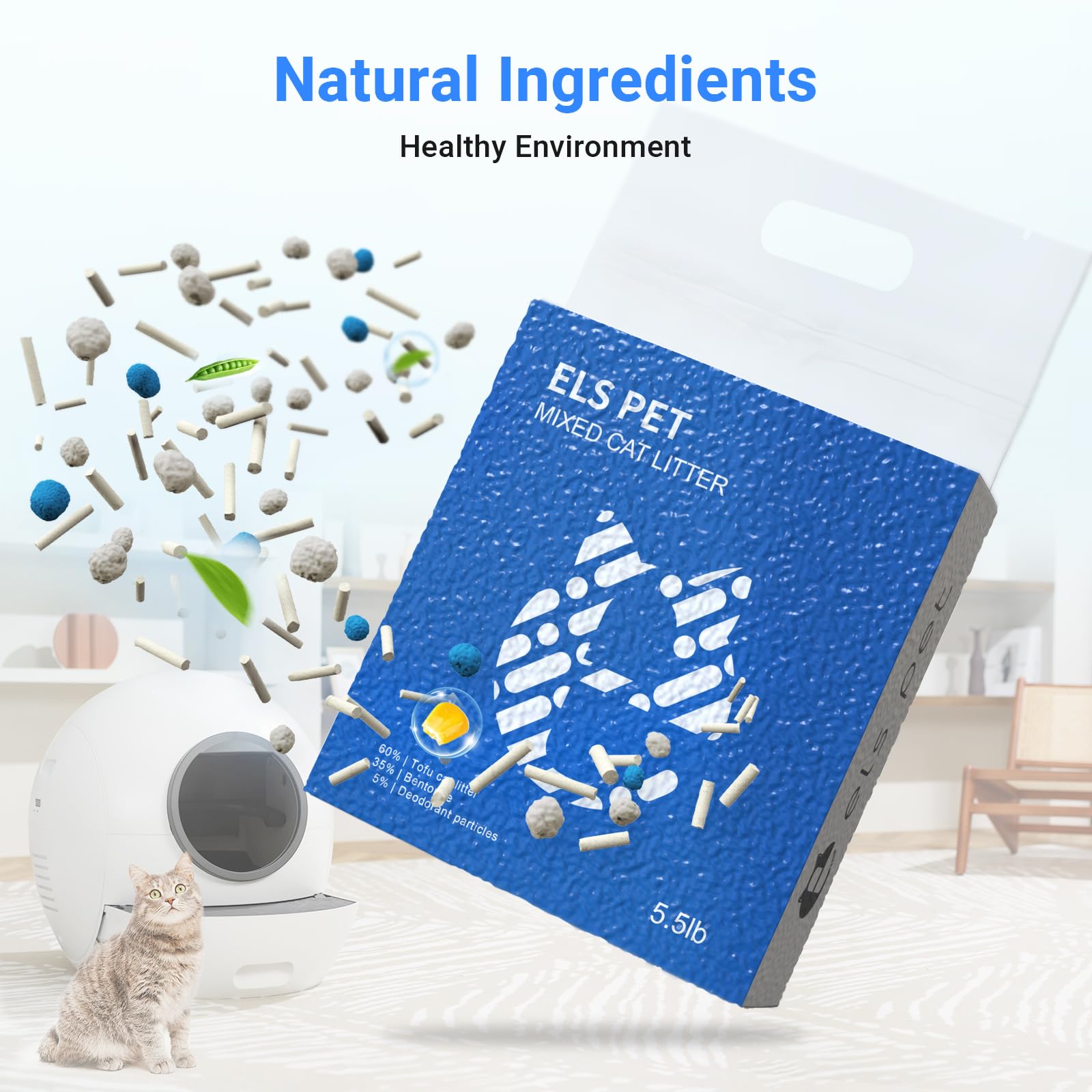 Els Pet Clumping Cat Litters 2 Packs, Strong 3 In 1 Mixed Cat Litter, Unscented Ultra Absorbent And Fast Drying Cat Litter, Flus