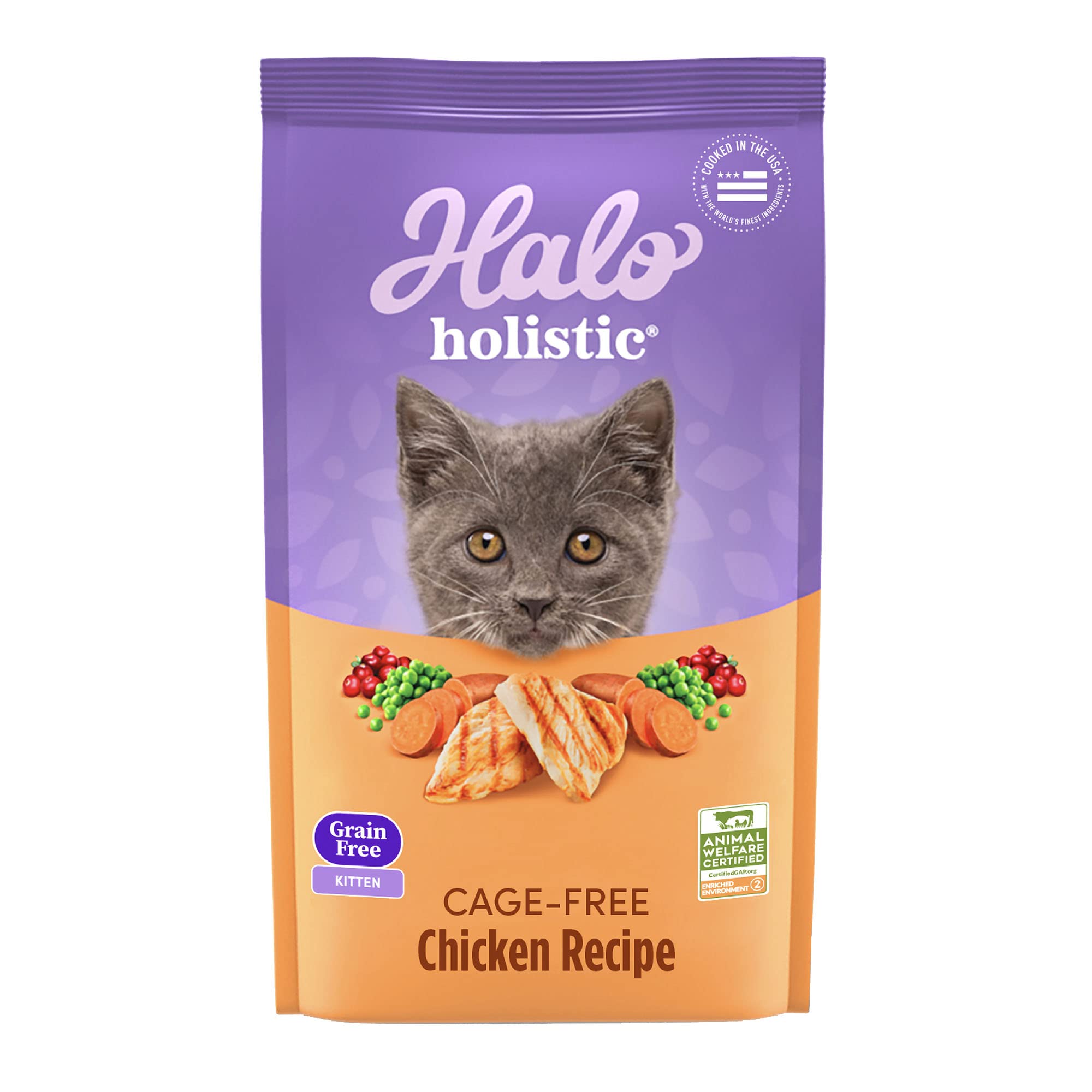 Halo Holistic Kitten Food, Cage Free Chicken Recipe, Grain Free Dry Cat Food, Complete Digestive Health, 10 lb Bag