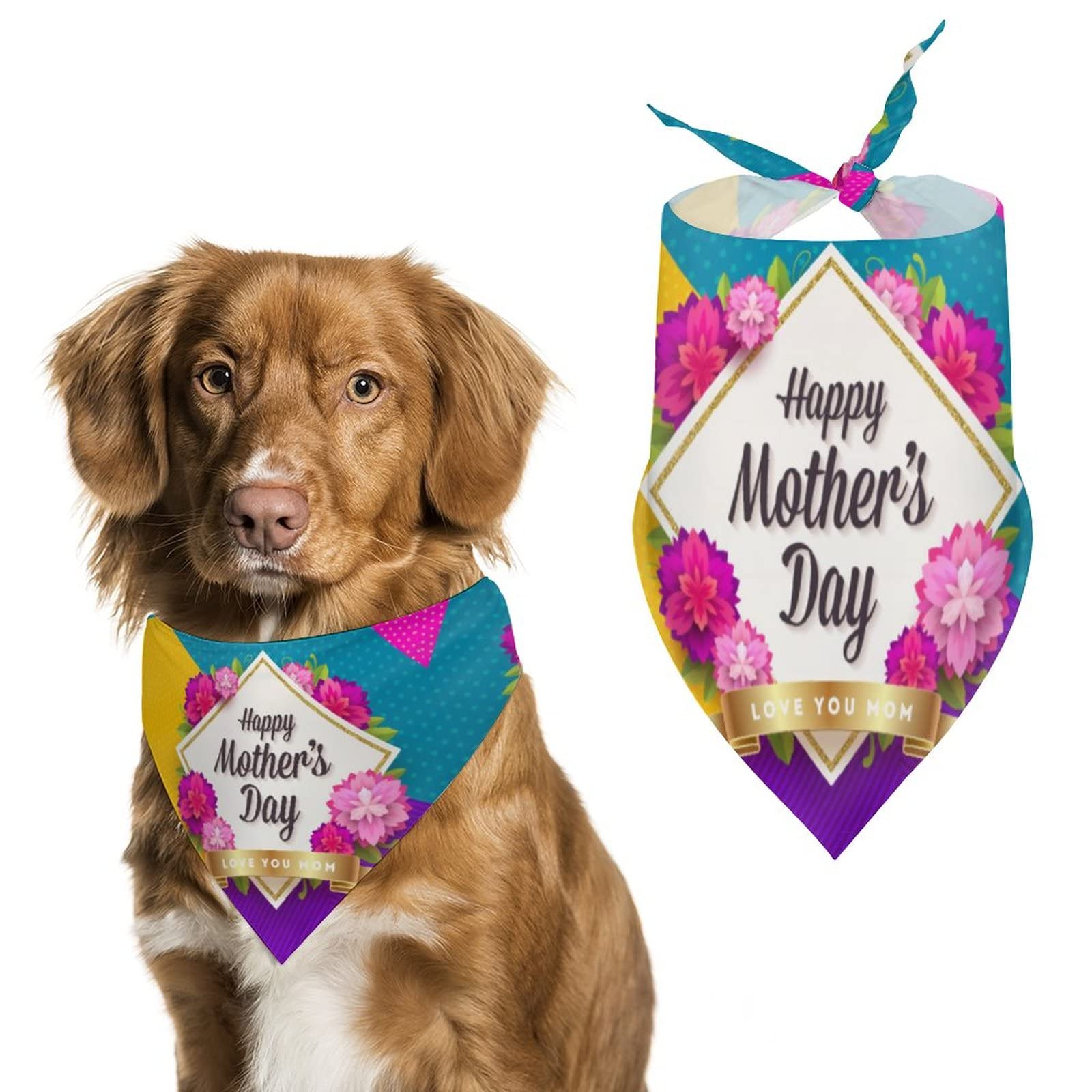 Happy Mother'S Day With Flower Dog Bandanas Pets Kerchief Reversible Triangle Bibs Scarf Outfits Accessories For Small To Large 