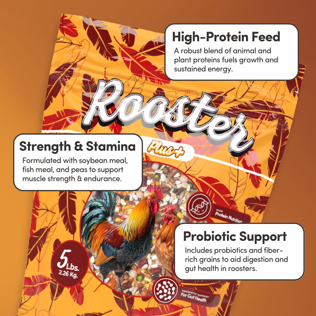 Mycelium Organic Rooster Plus Feed (5 LB Bag) | High-Protein Chicken Feed with Vitamin Support for Strength, Stamina & Gut Healt