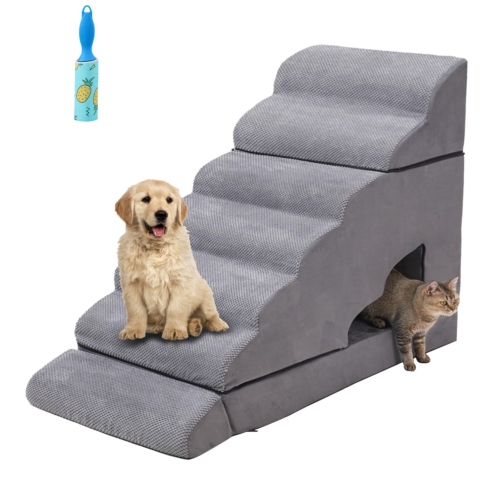 A.Fati 7 Tiers Dog Stairs, Non-Slip Dog Steps For High Beds Up To 32'-36' High, Dog Ramp For Small Dogs, 34 Inch Pet Ramp For 