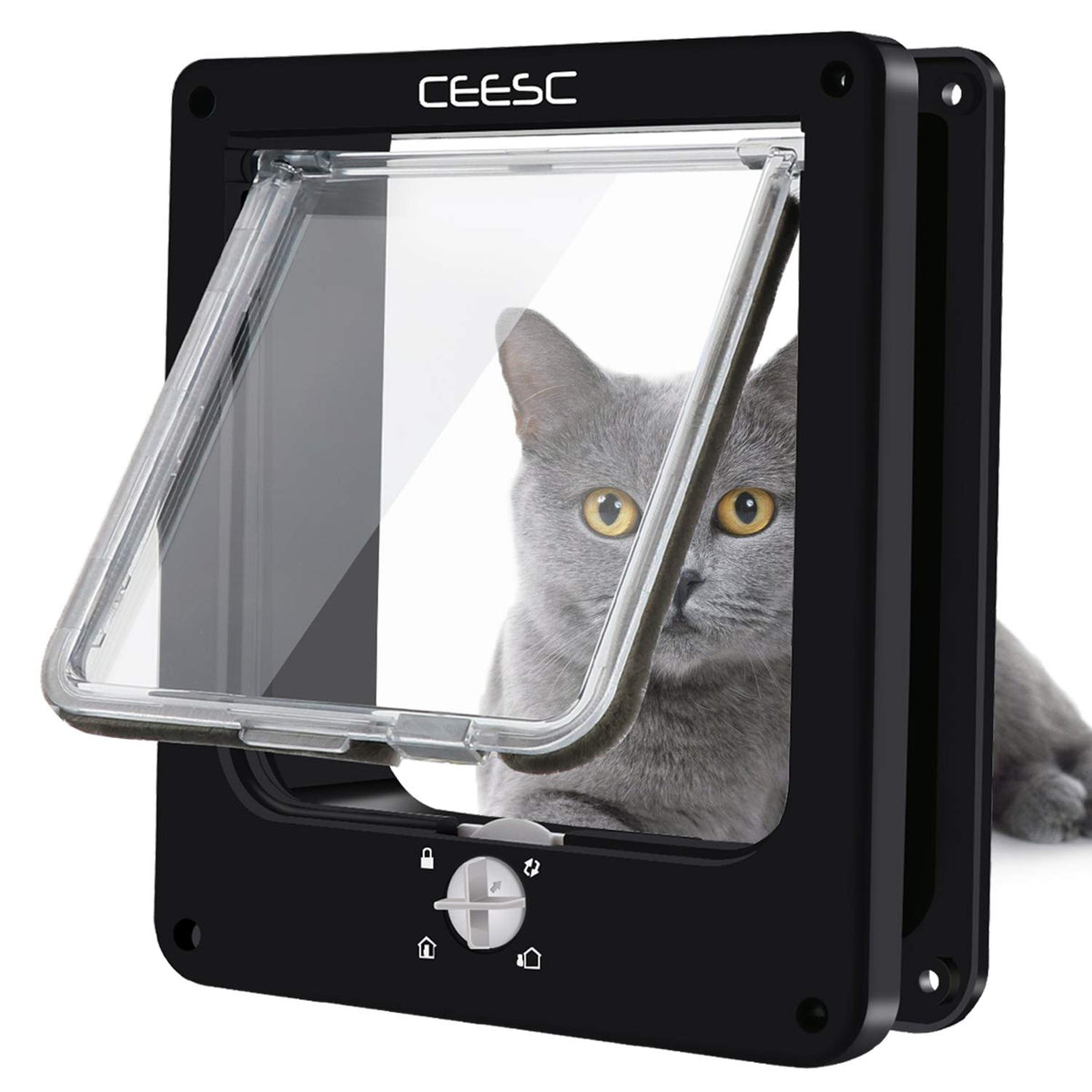 Ceesc Cat Doors, Magnetic Pet Door With Rotary 4 Way Lock For Cats, Kitties And Kittens (Medium, Black)