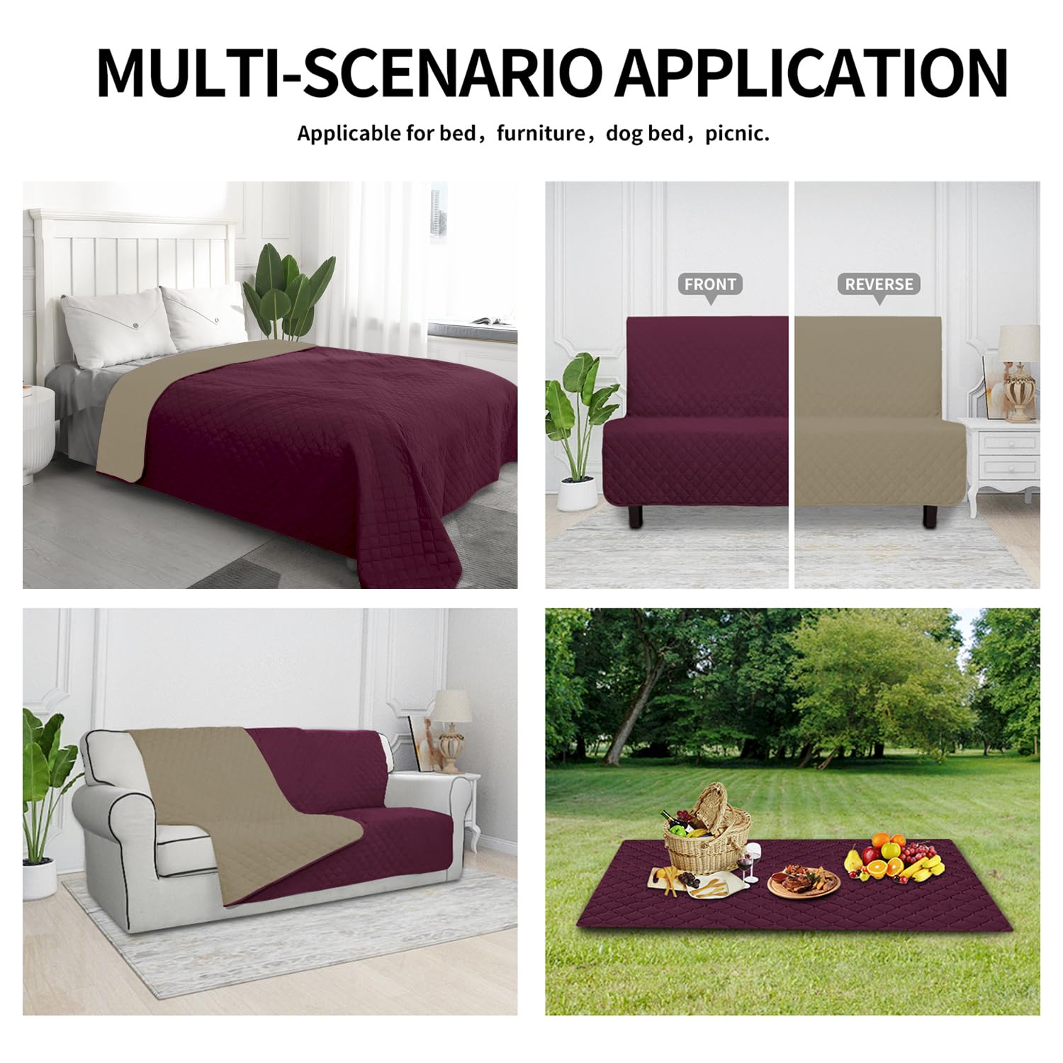 Easy-Going 100% Waterproof Dog Bed Cover Reversible Leak Proof Couch Cover Washable Sofa Cover Furniture Protector Blanket For Pets Kids Children Dog Cat (30X70 Inch, Wine/Beige)