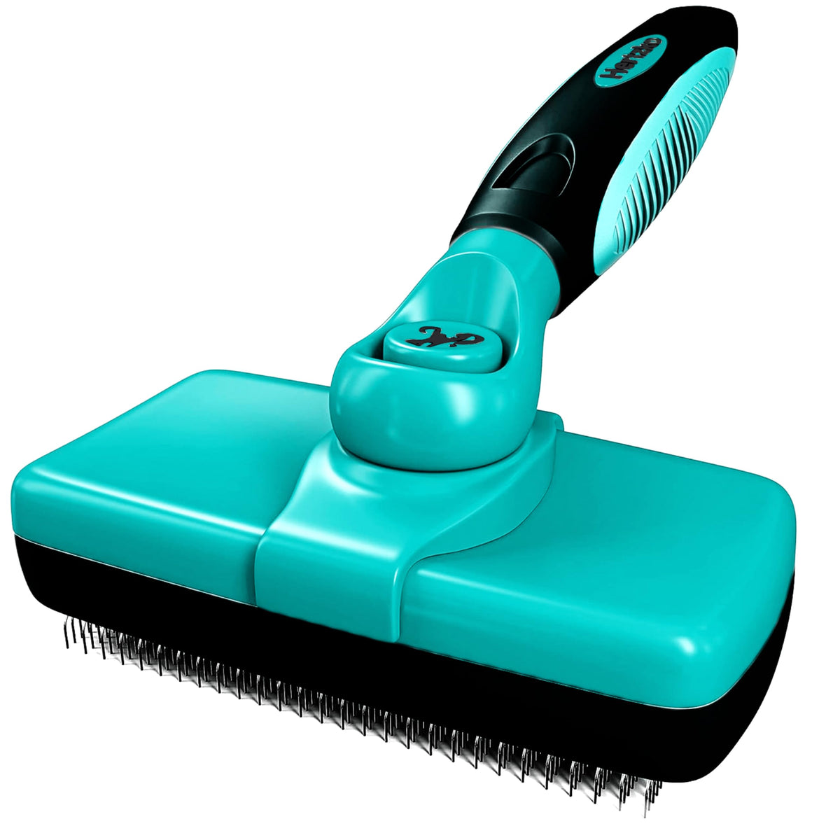 Hertzko Dog Brush For Shedding - Self Cleaning Slicker Brush For Dogs And Cats - Gently Removes Loose Hair, Tangles, And Dirt - Grooming Brush Suitable For Long Or Short Coats - Aqua