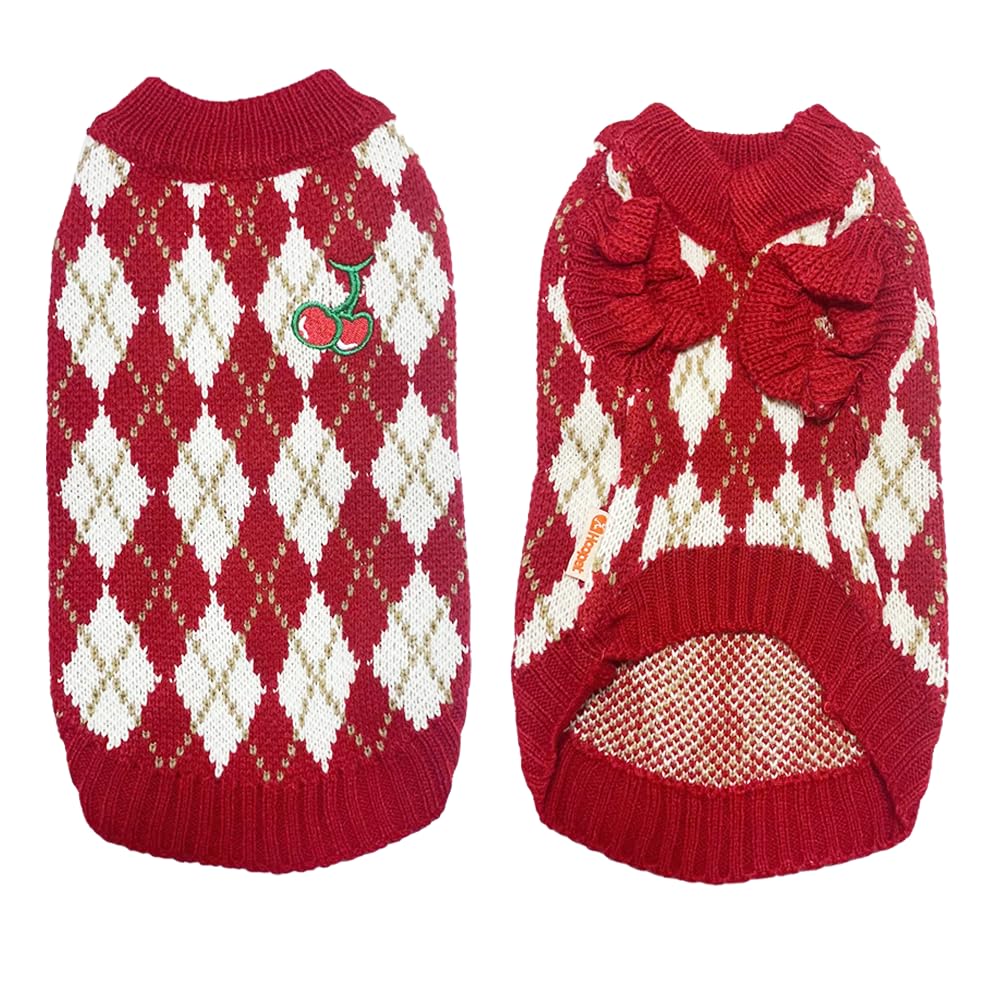 Aniac Diamond Puppy Sweater For Small Dog Girl Strawberry Turtleneck Cat Knitwear Winter Pet Clothes For Kitten Chihuahua Yorkie (Medium, Red)