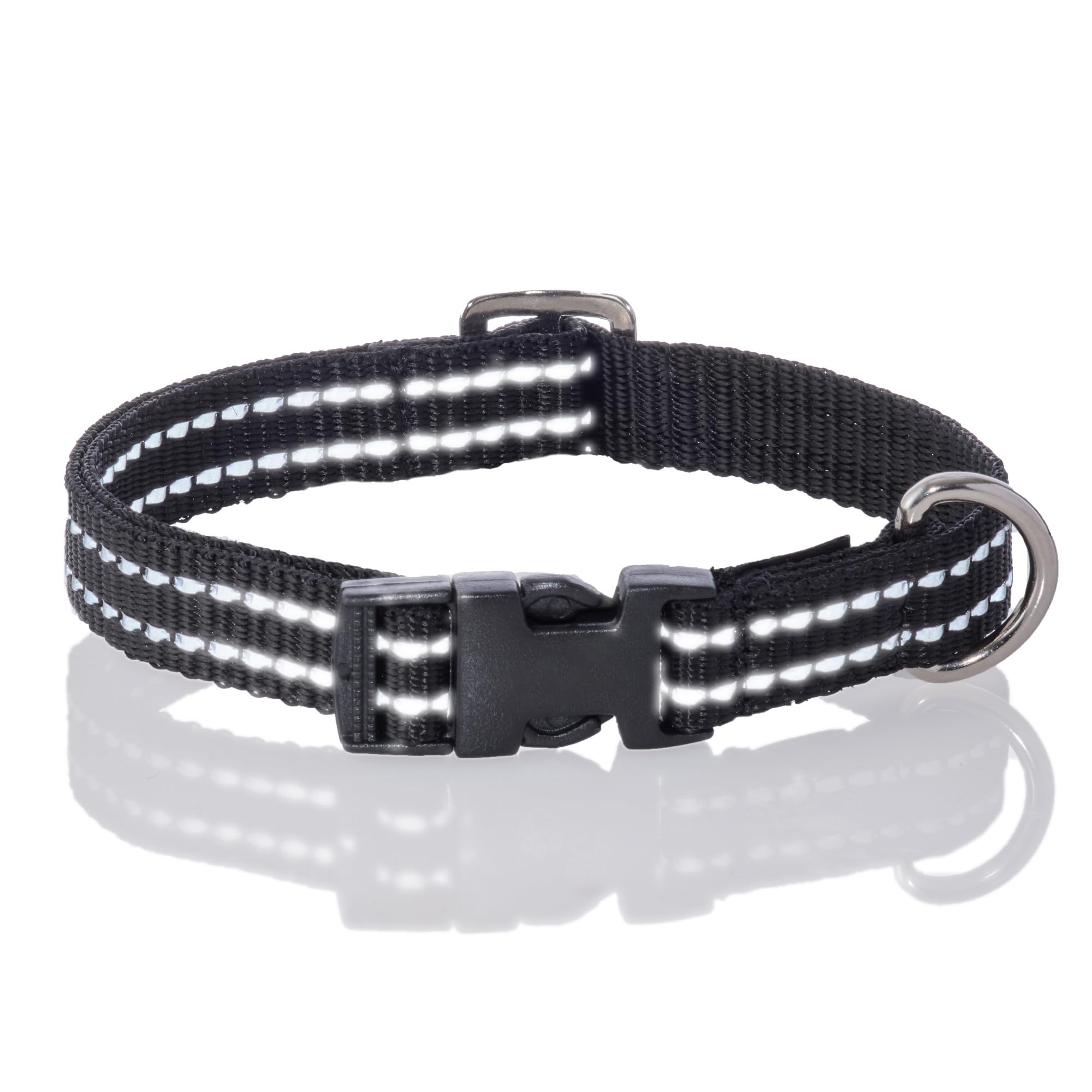 Pet Passion Adjustable Reflective Dog Pet Collar For Small, Medium And Large Dogs, Black, X-Small