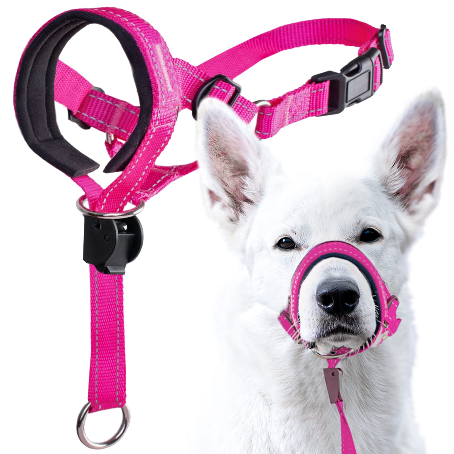 Goodboy Dog Head Halter With Safety Strap - Stops Heavy Pulling On The Leash - Padded Headcollar For Small Medium And Large Dog Sizes - Head Collar Training Guide Included (Size 3, Pink Nylon)