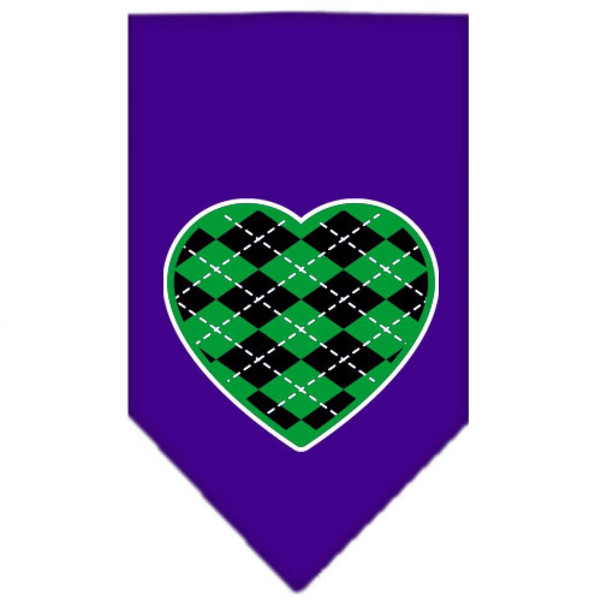 Pet and Dog Bandana Screen Printed, &quot;Green Argyle Heart&quot; Purple Large