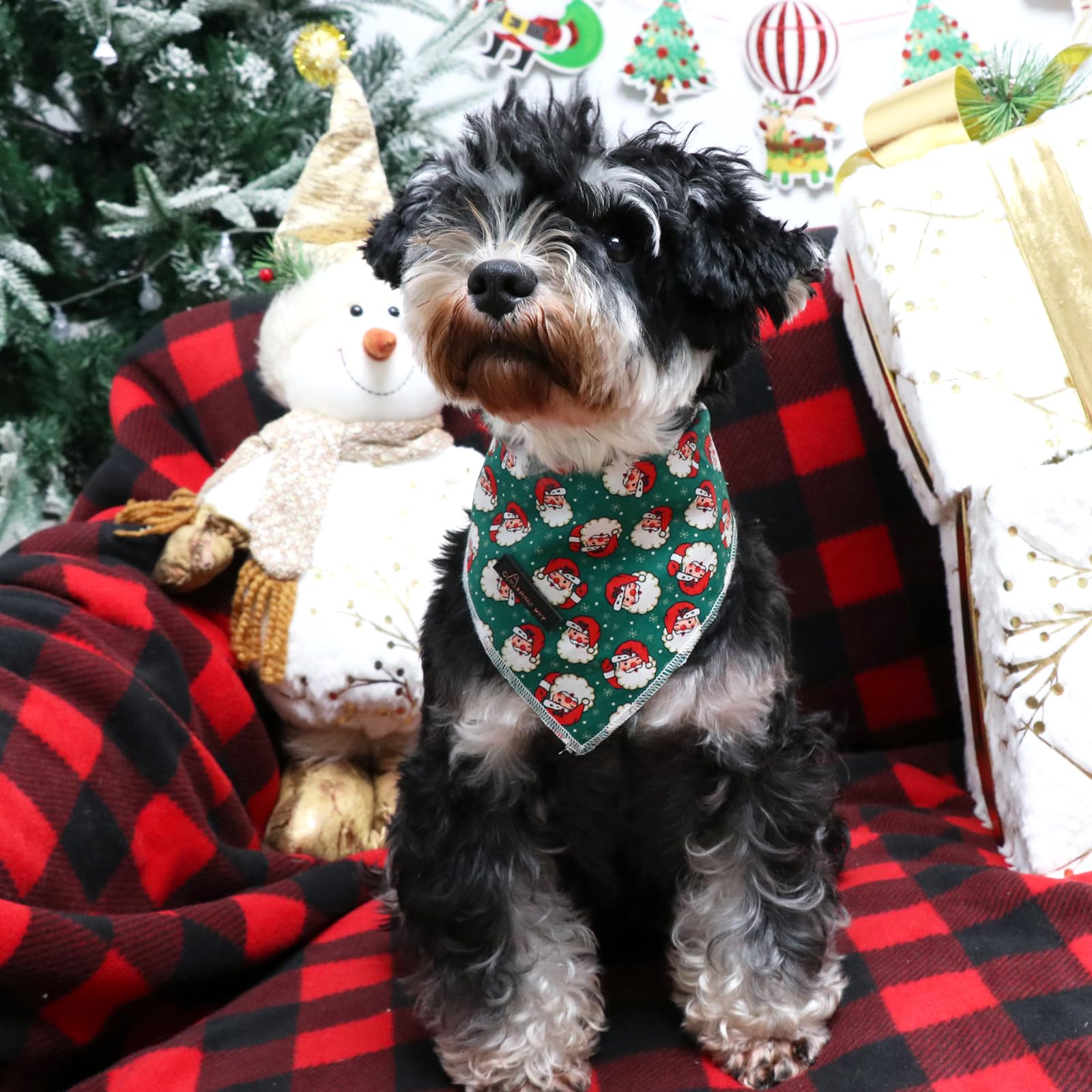 Aring Pet Christmas Dog Bandana & Cat Scarf - Comfortable Green Santa Claus Triangle Bibs For Small To Large Pets