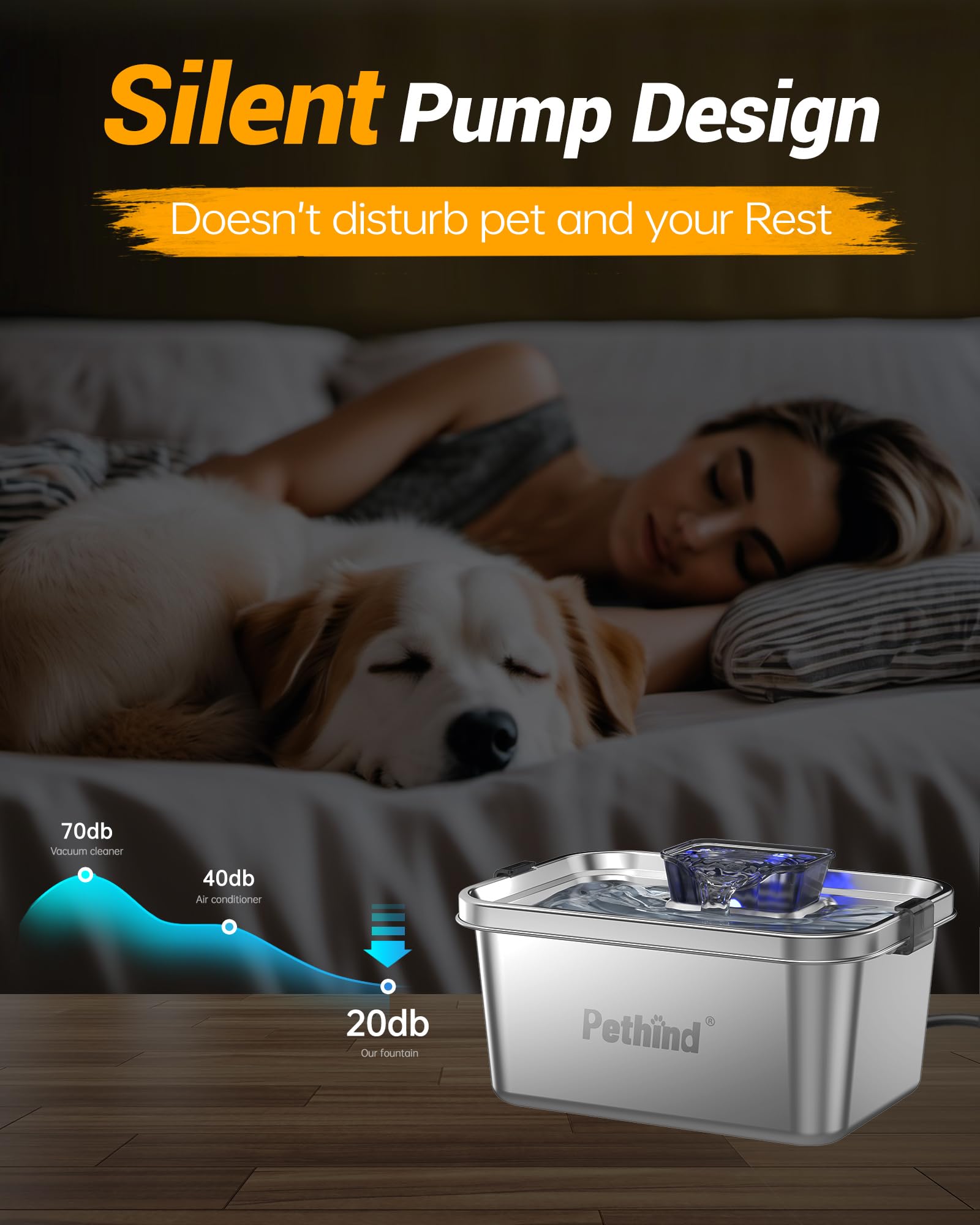 Pethind Dog Water Fountain 2Gal/264Oz Stainless Steel Pet Fountain For Large Dogs With 3 Filters Ultra Quiet Pump Easy To Clean