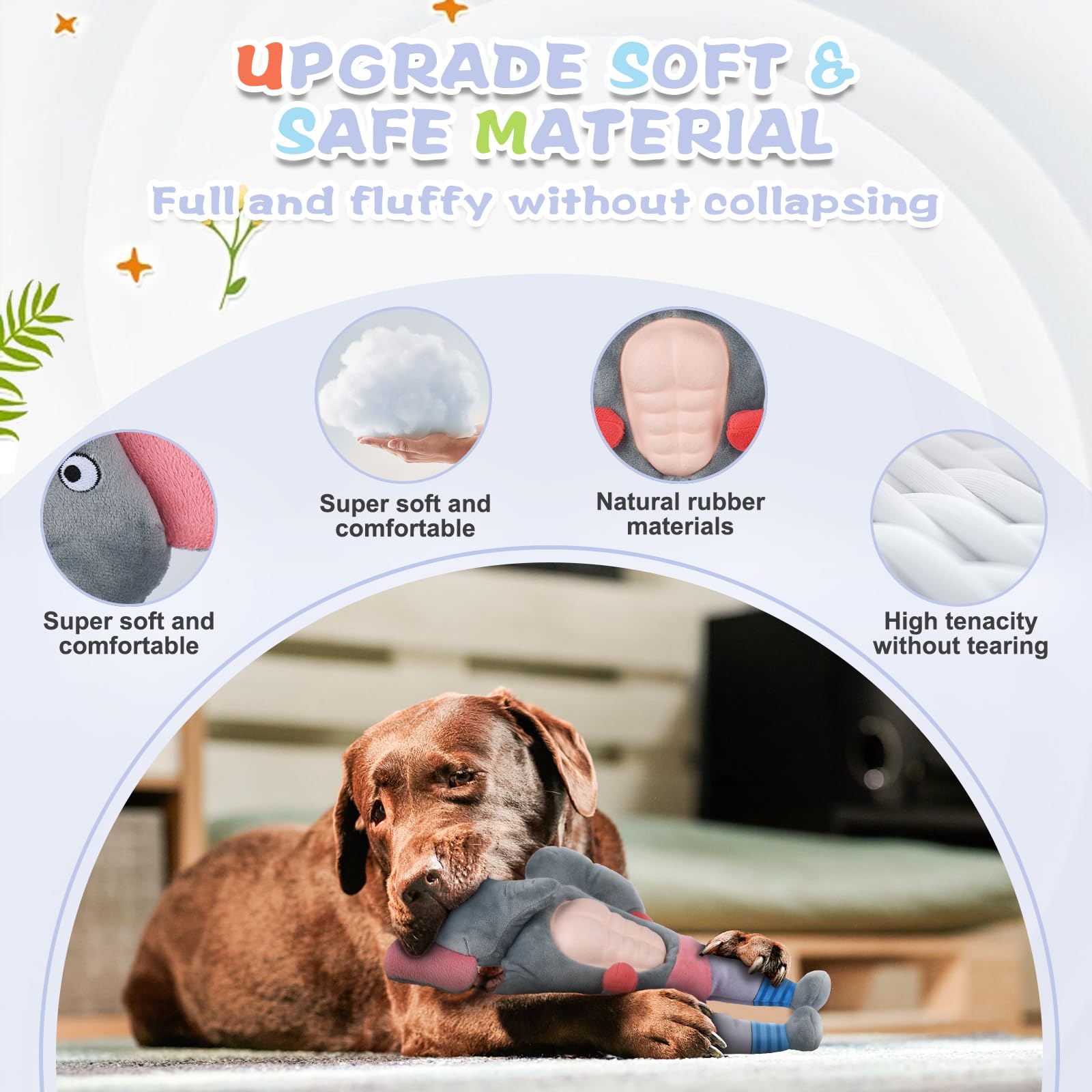 Pawspurr Squeaky Dog Toys, Plush Stuffed Large Dog Toy With Crinkle Paper, Teeth Cleaning Toys For Samll To Large Dogs