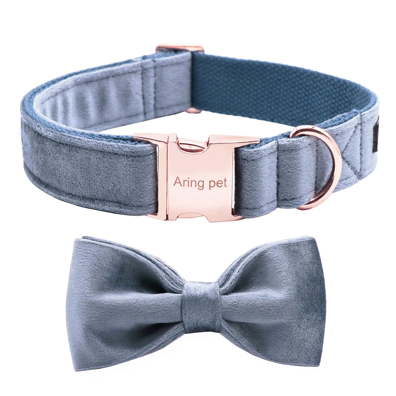 ARING PET Bowtie Dog Collar,Velvet Dog Collars with Detachable Bowtie, Cute &Comfortable Dog Collar, Blue Medium.