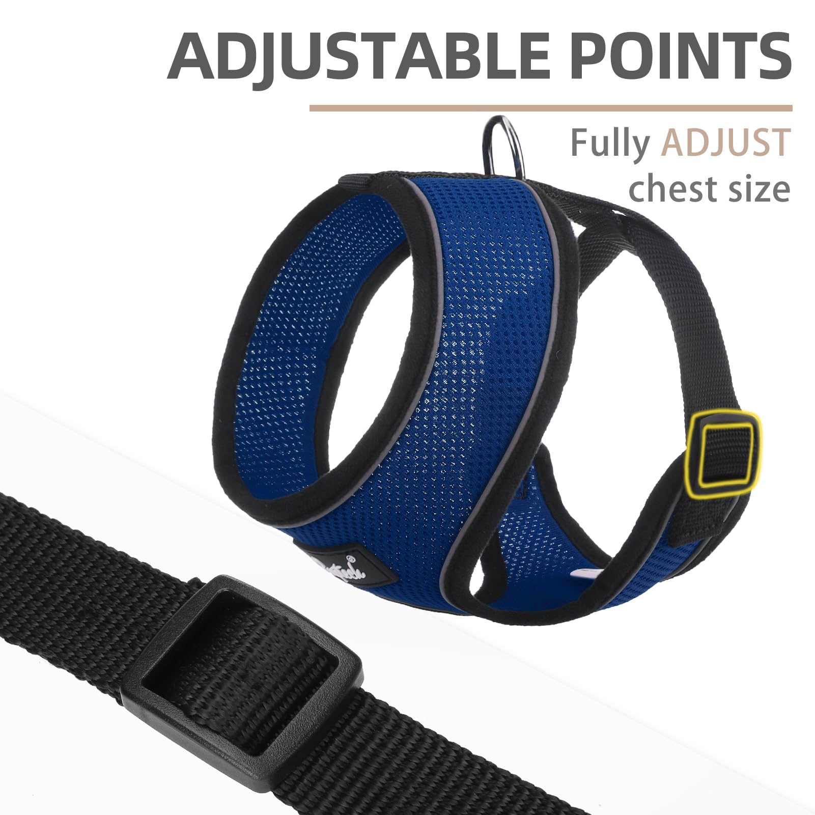 Pupteck Soft Mesh Dog Harness And Leash Set Pet Puppy Cat Comfort Padded Vest No Pull Harnesses, Solid Navyblue, S