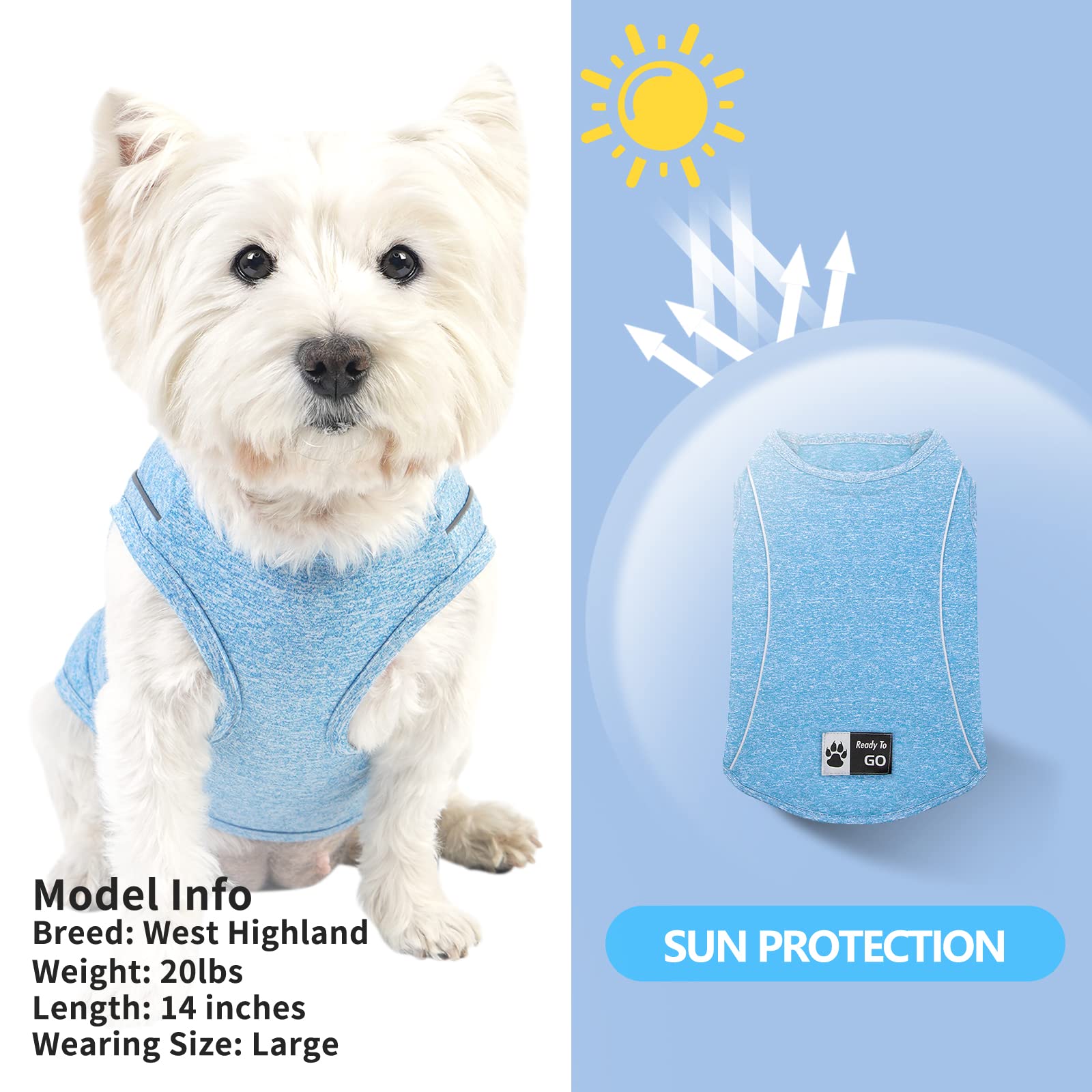 Kyeese Dog Shirt Quick Dry Soft Breathable Medium Dog T-Shirt With Reflective Stripe Lightweight Tank Top Summer Sun Protection Sleeveless Vest Pet Apparel