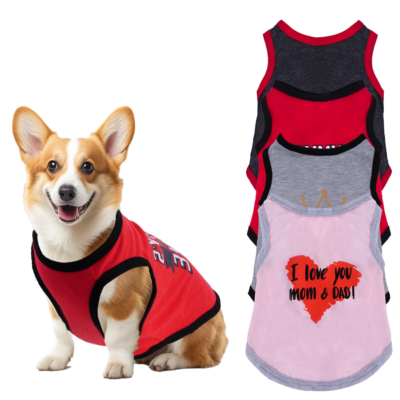 Pistha 4 Pack Dog Shirts Summer Printed Puppy Clothes Novel Sleeveless Pet T Shirts Dog Clothes For Small Medium Dogs Cats Boy(L