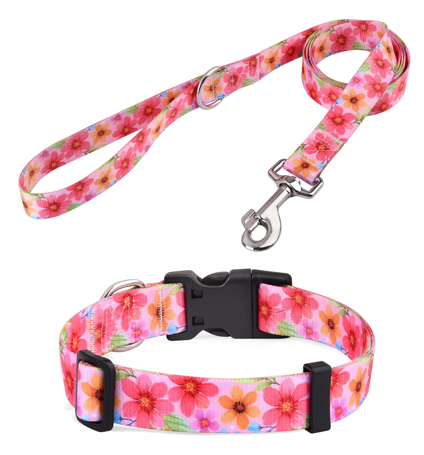 Hqyddmi Dog Collar And Leash Set For Large Dogs, Soft Comfy Pet Collar For Small Medium Large Dogs, Floral Pattern For Boy Girl 
