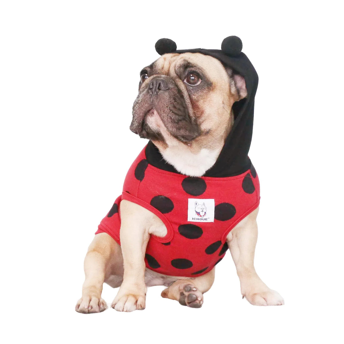 Ichoue Ladybug Ladybird Lady Beetle French Bulldog Costumes Hoodies Sleeveless Clothes Outfits Funny Cosplay Shirts For Medium Dogs Frenchie Pug English Boston Puppy - Black And Red, Small